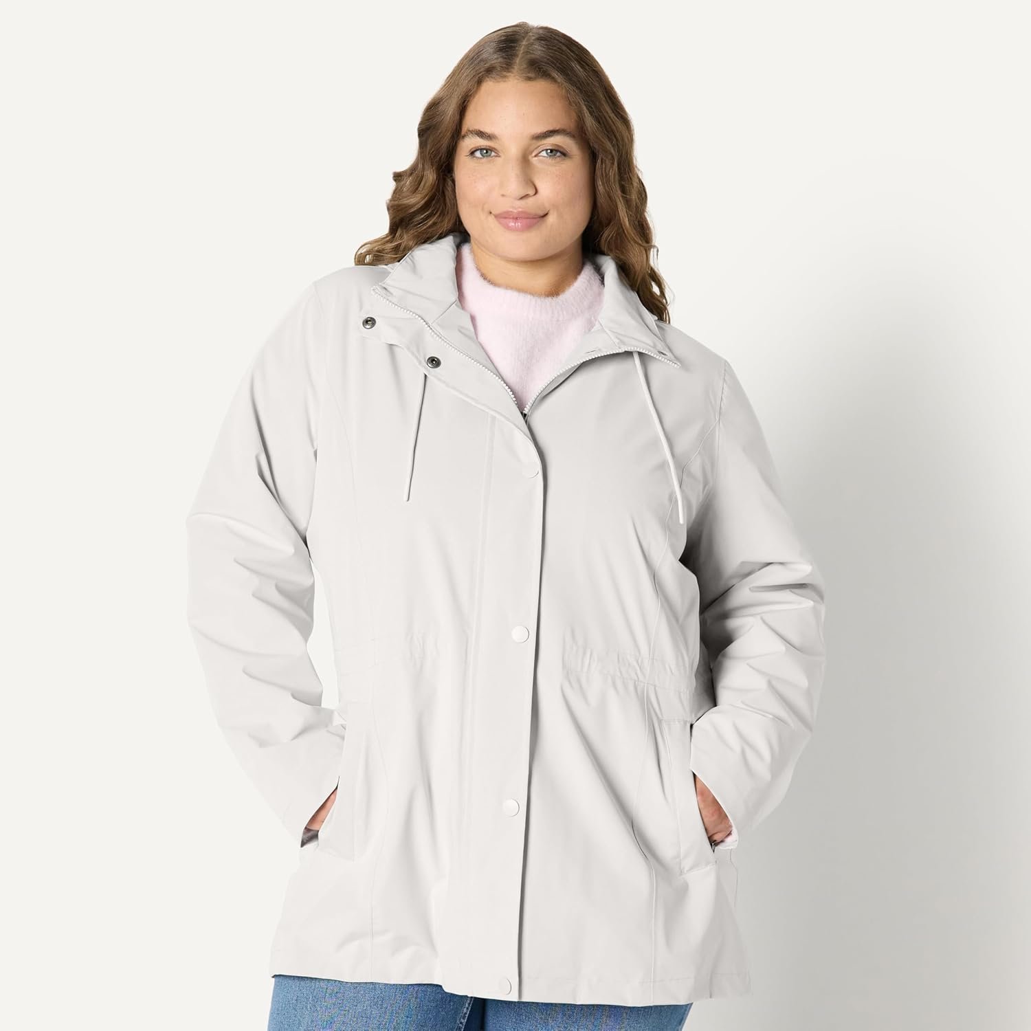 Amazon Essentials Women's Relaxed-Fit Lightweight Waterproof Long Hooded Rain Jacket