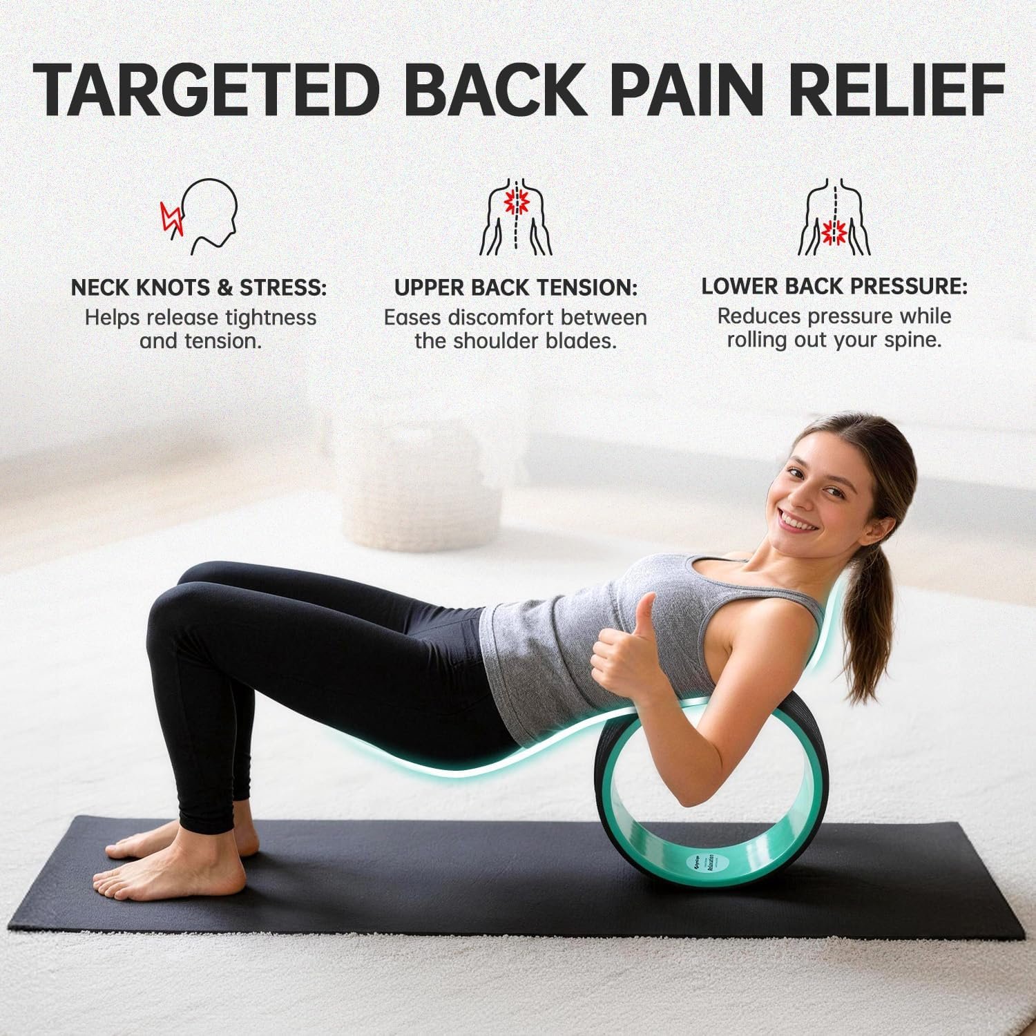 GymCope 3pack Back Wheel Foam Roller – Targeted Back & Neck Relief, Lumbar Spine Stretcher, Spinal Decompression Stretcher, Massage Roller with Density Foam for Physical Therapy, Supports 500lbs