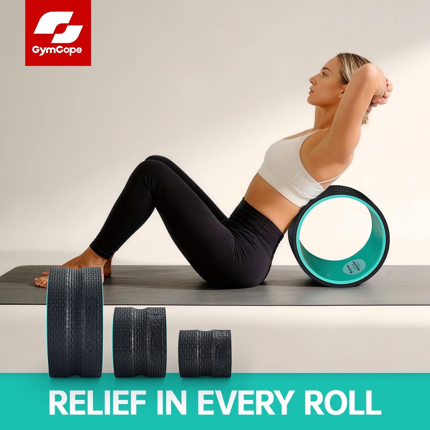 GymCope 3pack Back Wheel Foam Roller – Targeted Back & Neck Relief, Lumbar Spine Stretcher, Spinal Decompression Stretcher, Massage Roller with Density Foam for Physical Therapy, Supports 500lbs