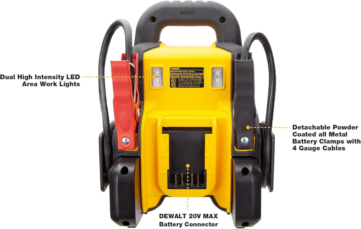 DEWALT DXAE20VBB Automotive Battery Booster and 12V Jump Starter with USB Power Station: Powered by Standard 20V MAX and FLEXVOLT Tool Batteries