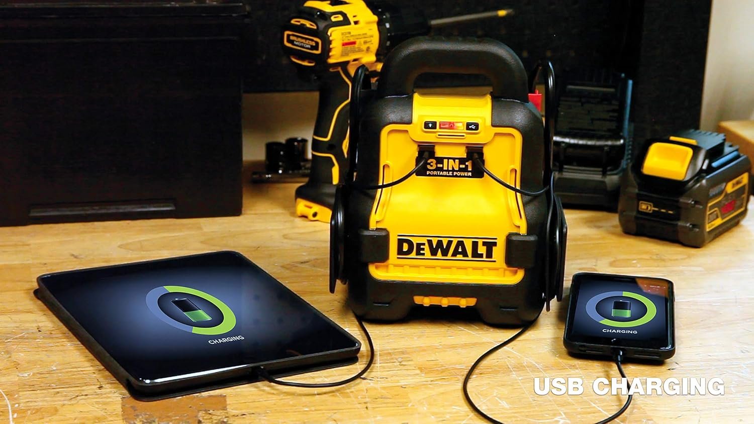DEWALT DXAE20VBB Automotive Battery Booster and 12V Jump Starter with USB Power Station: Powered by Standard 20V MAX and FLEXVOLT Tool Batteries