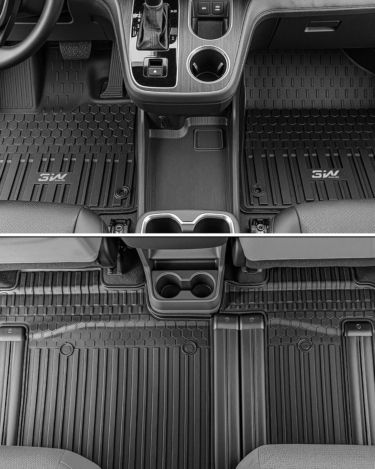 3W Floor Mats & Cargo Liner Fit Toyota Sienna Platinum with Refrigerator 2024-2026, TPE Custom Fit Floor Liner and Trunk Mat for Sienna 7 Seat (w/o Spare tire)