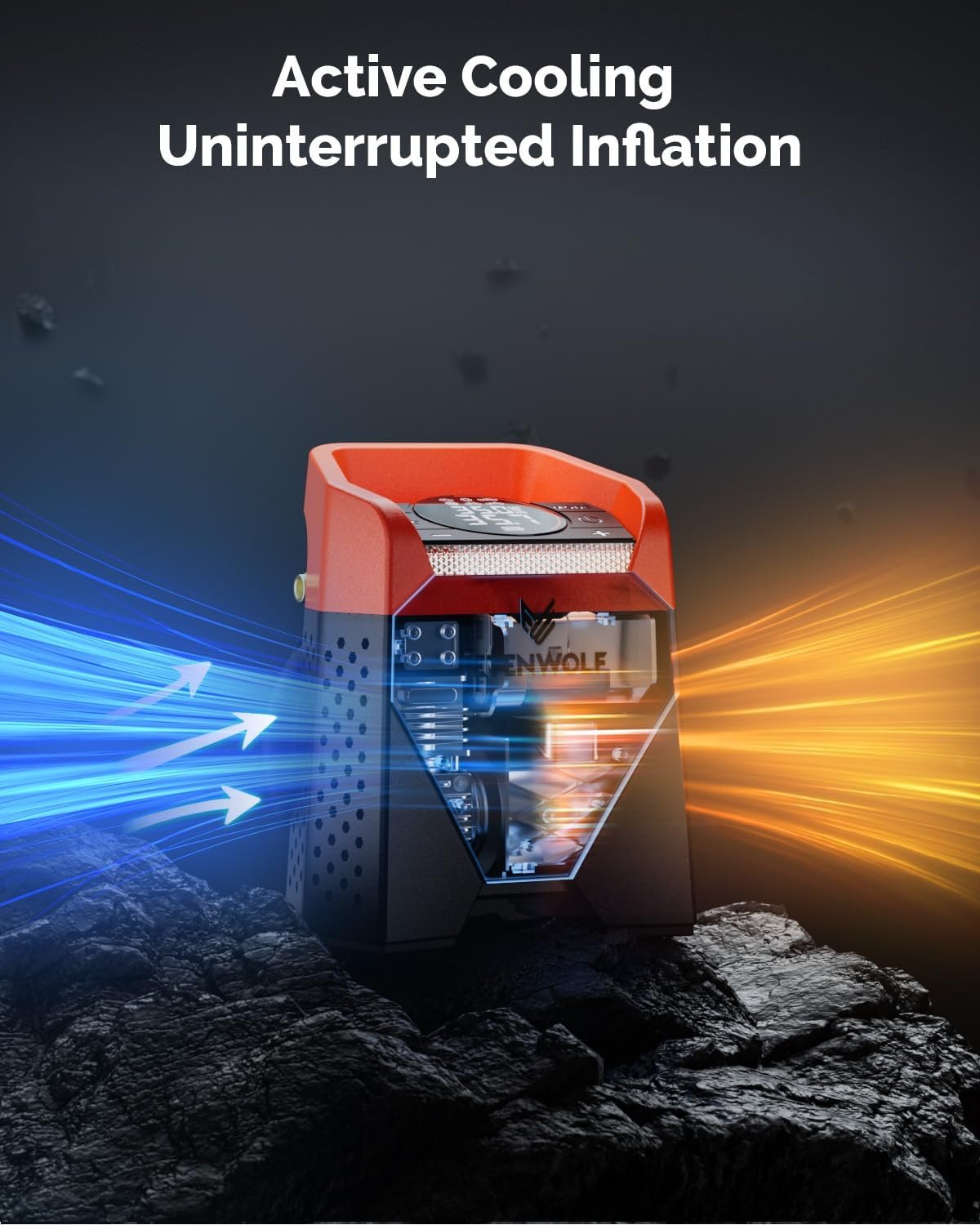 ETENWOLF Zephyr S5 Heavy-Duty Tire Inflator Portable Air Compressor, 160PSI &15600mAh Cordless Air Pump with LED Light for Car Tires, Bike, Motorcycle, Balls, Pickups (Vivid Orange)