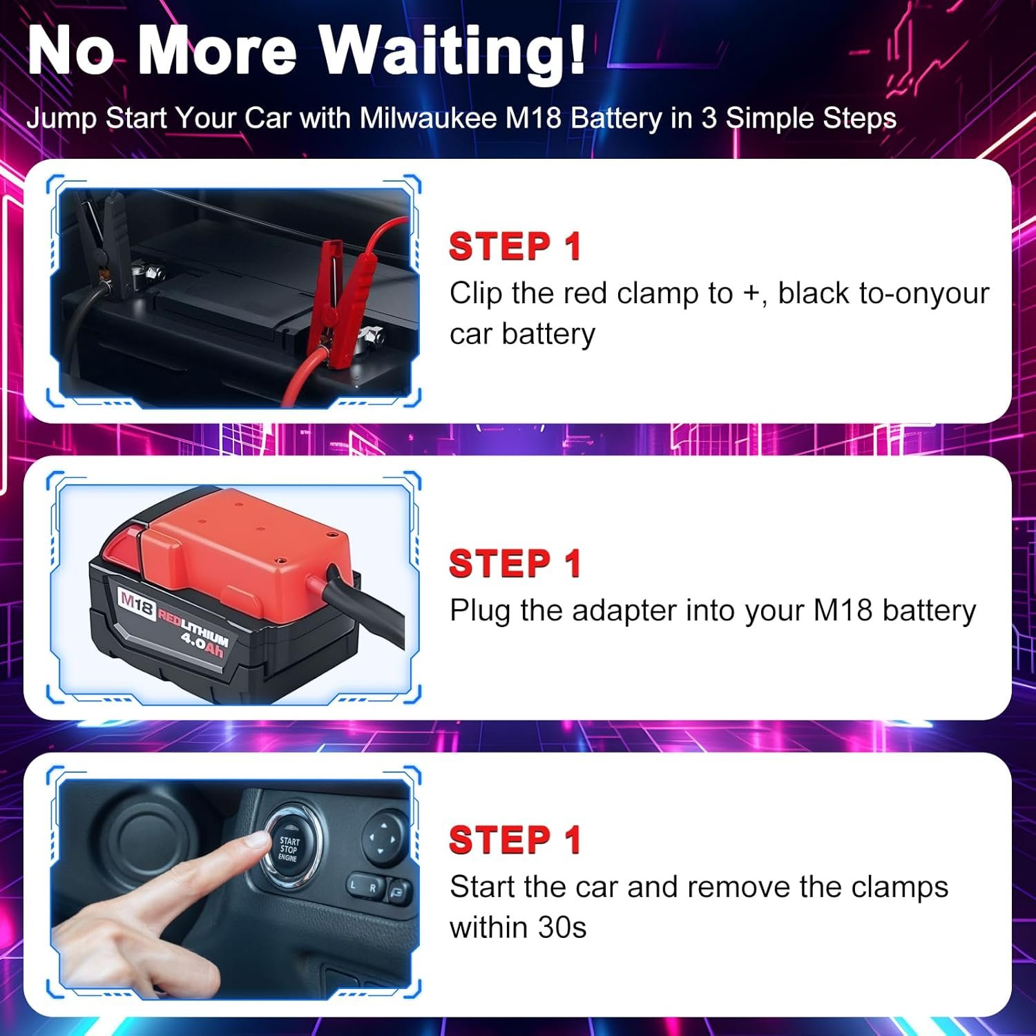 Jumper Cables with Adapter Compatible with Milwaukee M18 18V Battery, 1.64FT 8AWG Silicone Wire Jumper Starter, Automotive Booster Cable for Jump Starting Car Using Tool Battery
