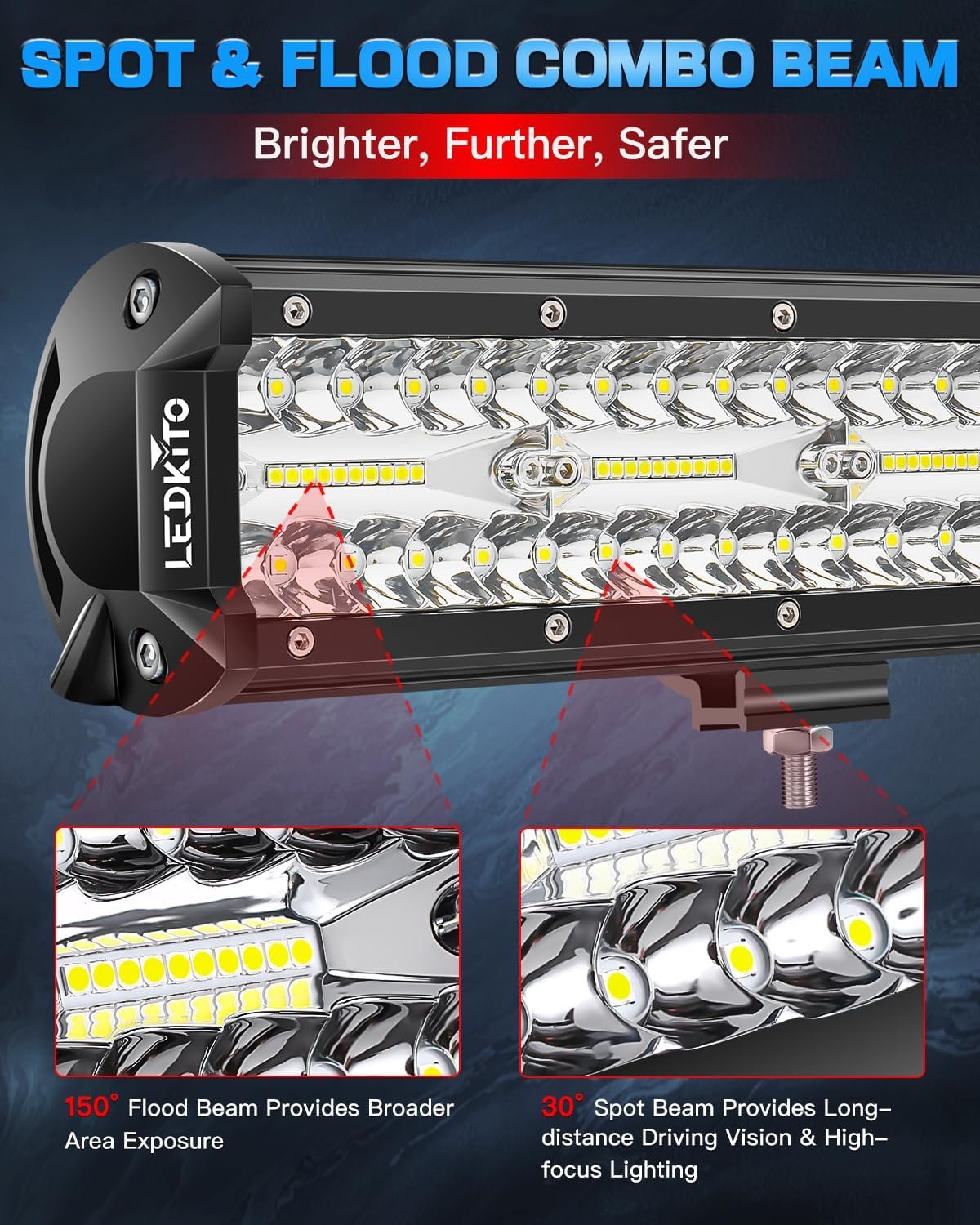20Inch LED Light Bar and 4Inch LED Cube Pods Lights Kit with Wiring Harness Rocker Switch Spot Flood Combo Triple Row Off Road Driving Work Lights Bar for Pickup SUV UTV ATV Truck Tractor Boat