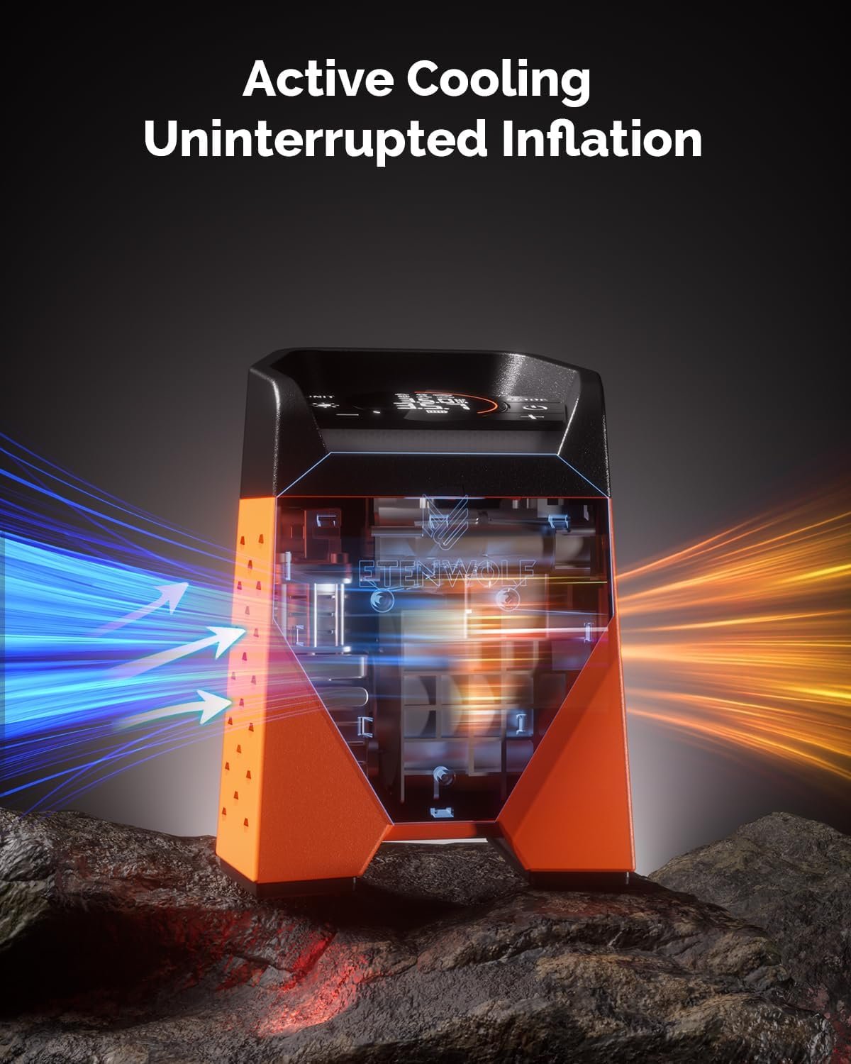 ETENWOLF ZEPHYR S3 Tire Inflator Portable Air Compressor, 1 Min Fast Inflation and 100% Duty Cycle, 160 PSI Air Pump for Cars, SUVs, Bikes, Balls (Vivid Orange)