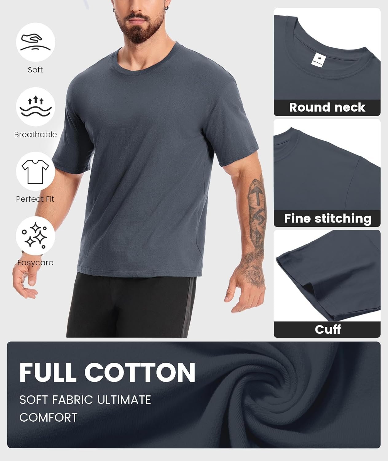 Little Beauty 5 Pack Men's T-Shirts Crew Neck Short Sleeve Cotton Tee Casual Summer Tops