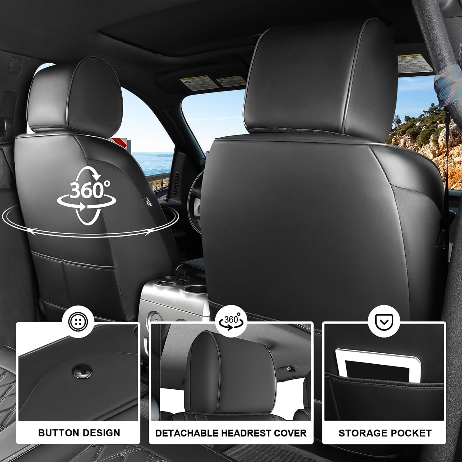 Umbrauto Custom Seat Covers for Silverado, Waterproof Nappa Leather Full Set Seatcovers for Chevy Silverado/GMC Sierra 2007-2013 & 2019-2025 2026 1500, 2020-2026 2500HD 3500HD Crew/Double/Extended Cab