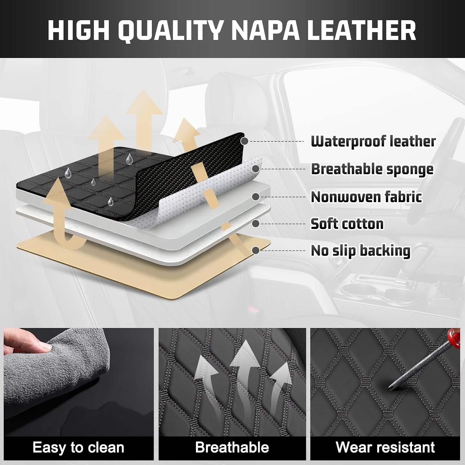Umbrauto Custom Seat Covers for Silverado, Waterproof Nappa Leather Full Set Seatcovers for Chevy Silverado/GMC Sierra 2007-2013 & 2019-2025 2026 1500, 2020-2026 2500HD 3500HD Crew/Double/Extended Cab