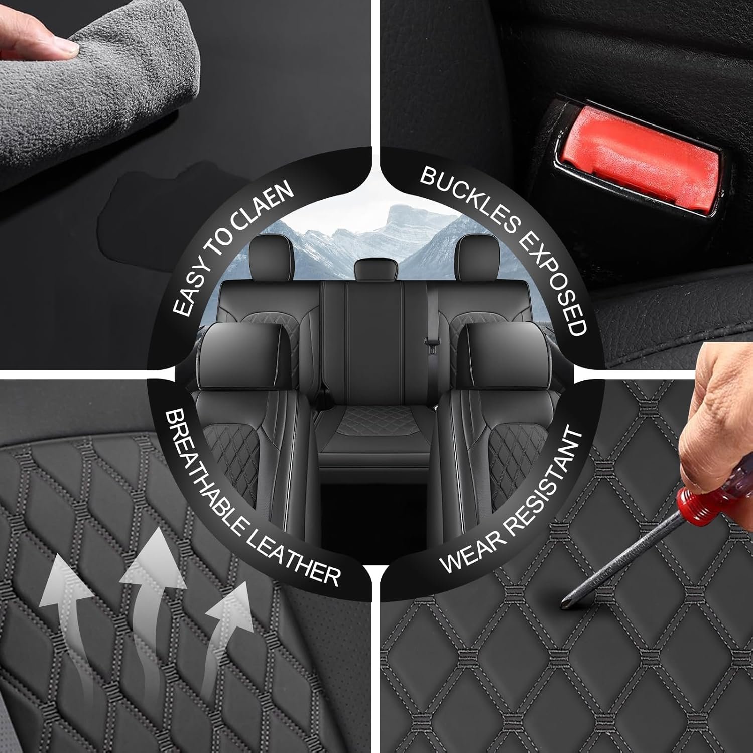 Umbrauto Custom Seat Covers for Silverado, Waterproof Nappa Leather Full Set Seatcovers for Chevy Silverado/GMC Sierra 2007-2013 & 2019-2025 2026 1500, 2020-2026 2500HD 3500HD Crew/Double/Extended Cab