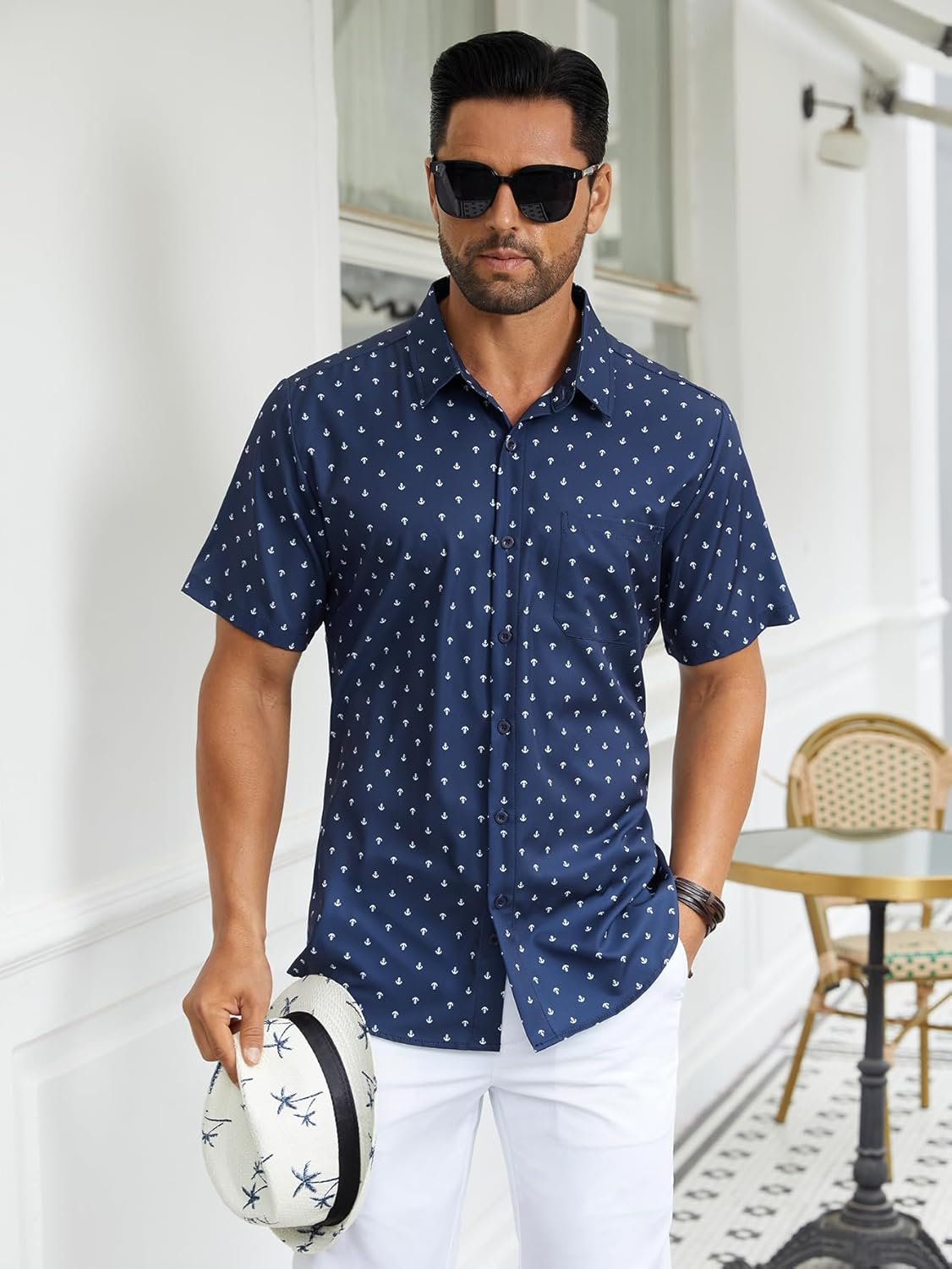 Hardaddy Men's Pattern Short Sleeve Button Down Graphic Printed Business Casual Dress Shirts with Pocket