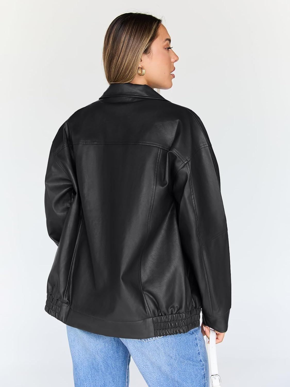 Trendy Queen Womens Oversized Leather Jacket Moto Bomber Coat for Spring Fall
