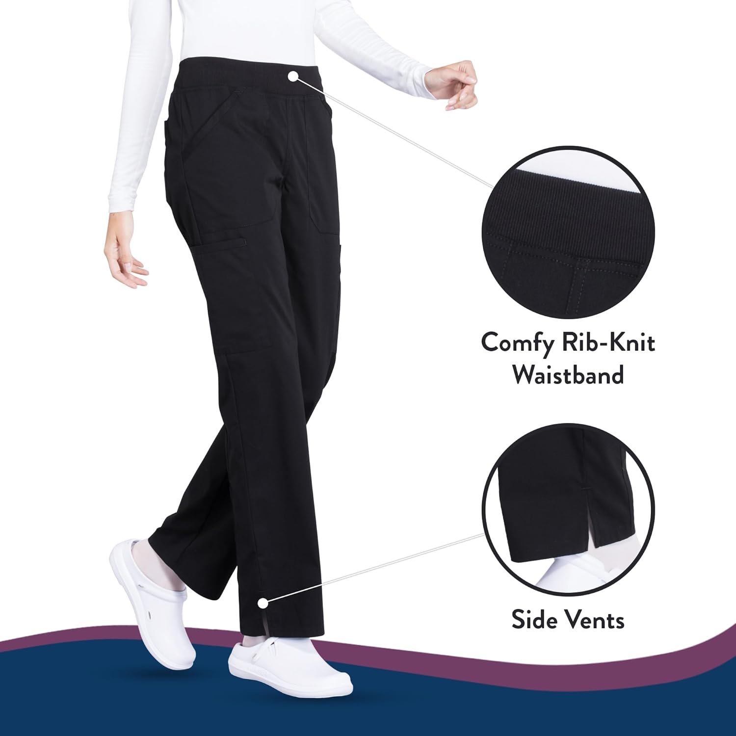Cherokee Women's Scrub Pants Mid Rise Straight Leg Pull-on Cargo Pant with 6 Pockets & 2-Way Stretch Fabric - WW170