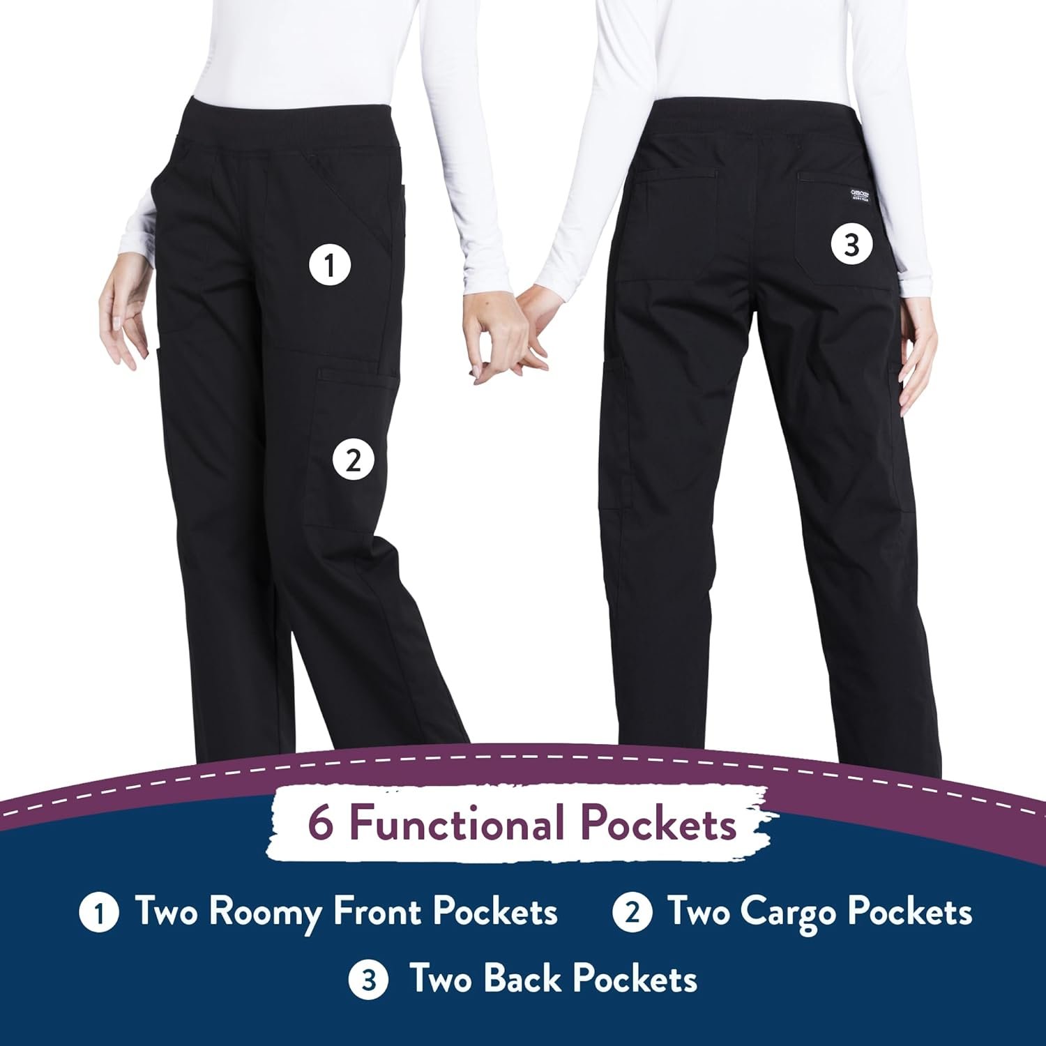 Cherokee Women's Scrub Pants Mid Rise Straight Leg Pull-on Cargo Pant with 6 Pockets & 2-Way Stretch Fabric - WW170