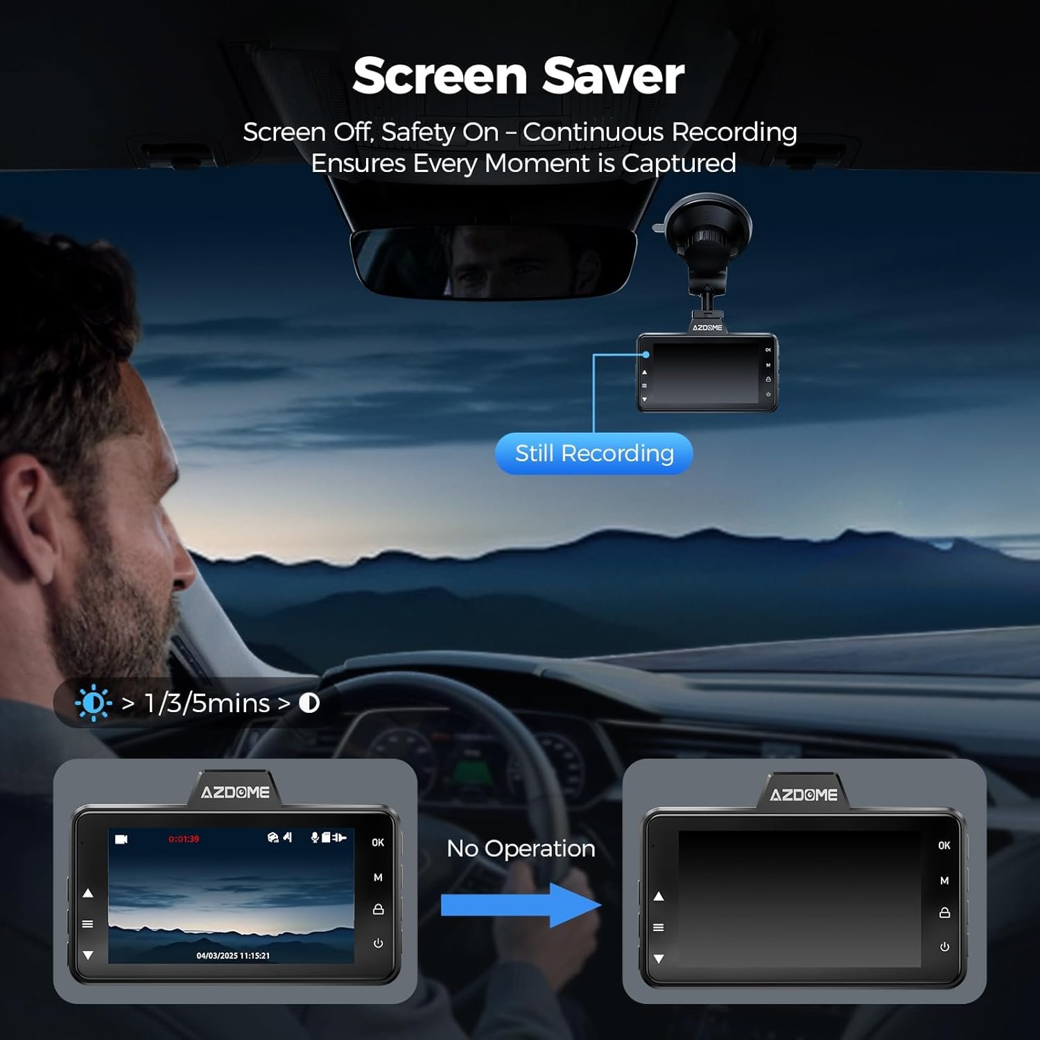 AZDOME M01 Dual Dash Cam Front and Rear with Free 64GB Card, 3" Screen Dual Dashboard Camera for Car, Built-in ADAS G-Sensor, 24H Parking Mode Car Camera (M01 Pro)
