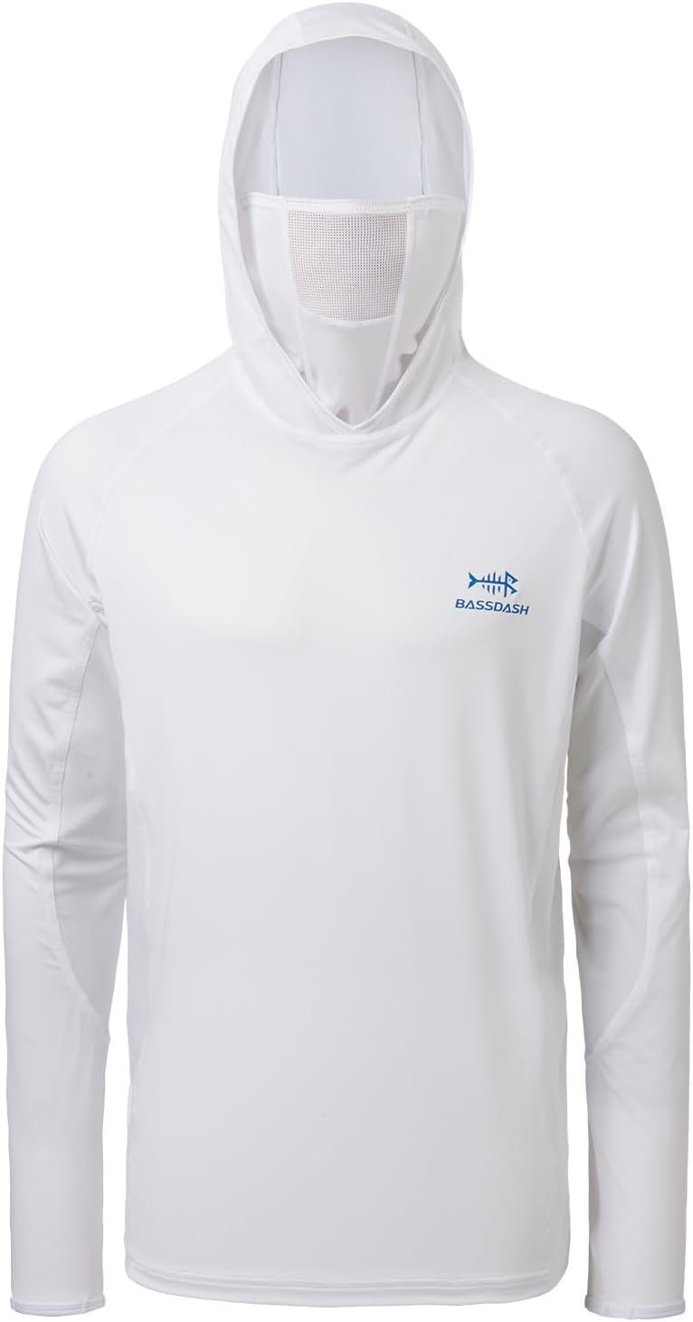 BASSDASH UPF 50+ Men’s Long Sleeve Fishing Shirt with Mask UV Neck Gaiter Hoodie