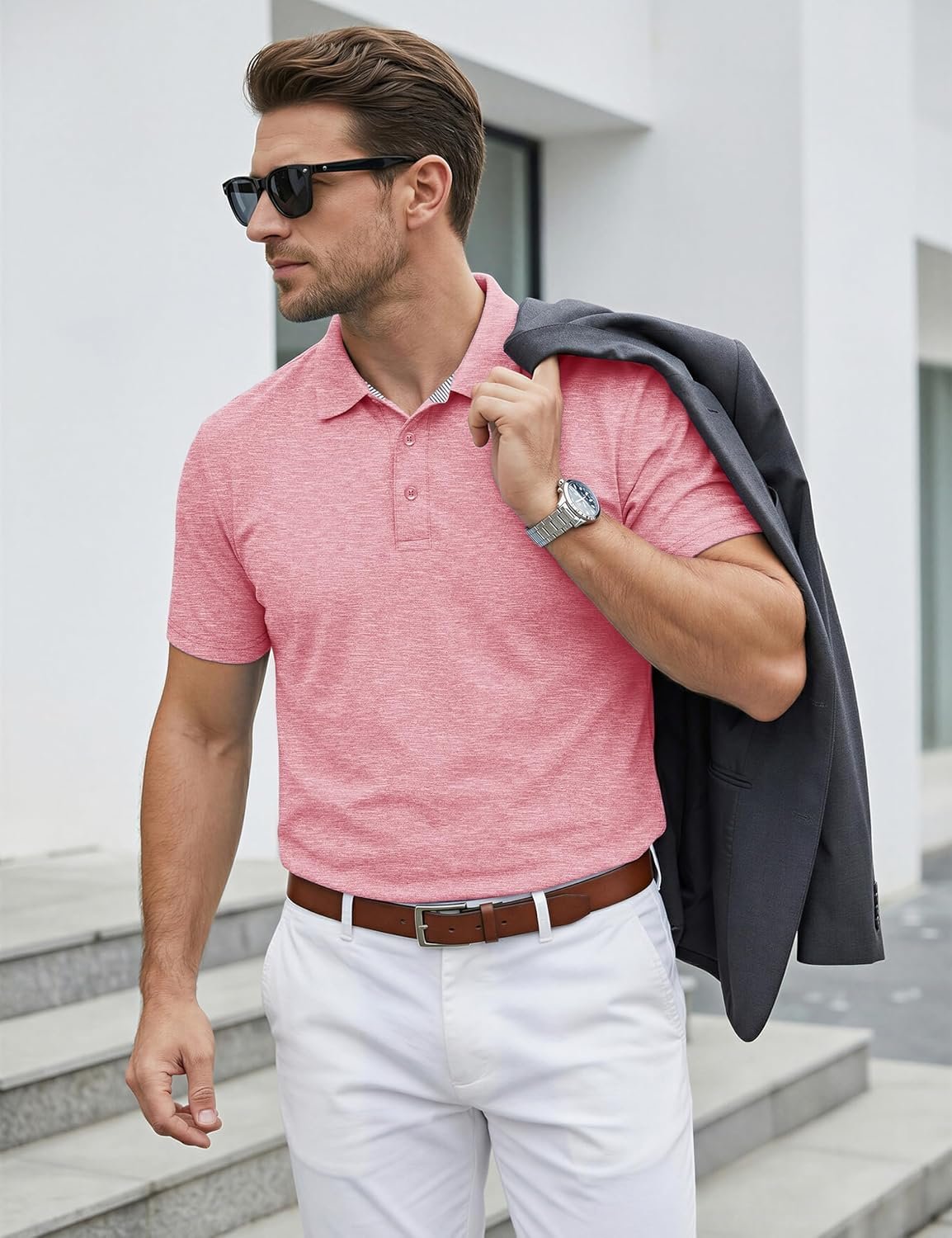 MAGCOMSEN Men's Short Sleeve Polo Golf Shirts 3-Button Moisture Wicking Athletic T-Shirts Casual Collared Shirt