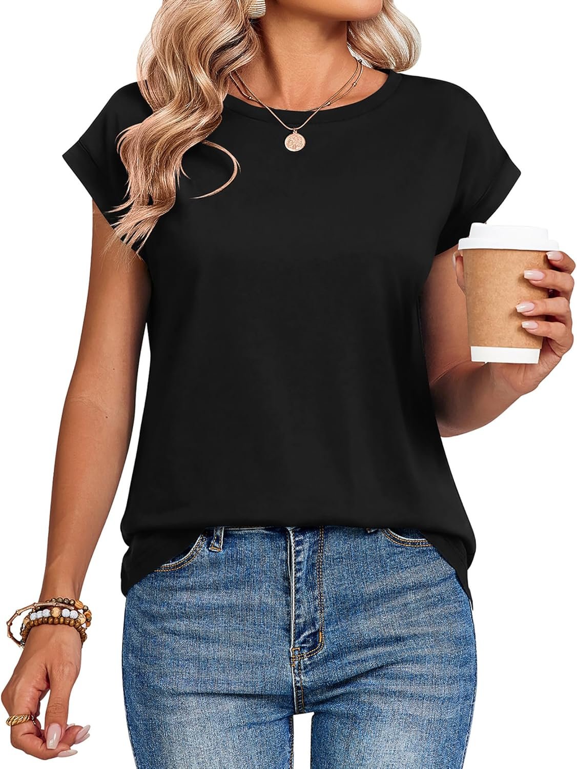 Zeagoo Womens Tops Summer Casual Cap Sleeve Tshirts Shirts Business Dressy Spring Fashion Outfits Trendy Clothes