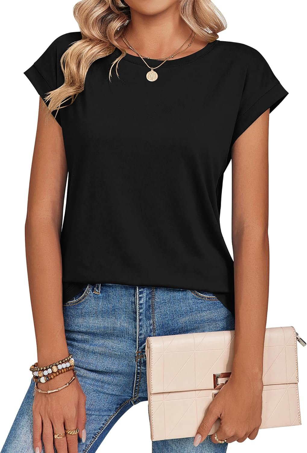 Zeagoo Womens Tops Summer Casual Cap Sleeve Tshirts Shirts Business Dressy Spring Fashion Outfits Trendy Clothes