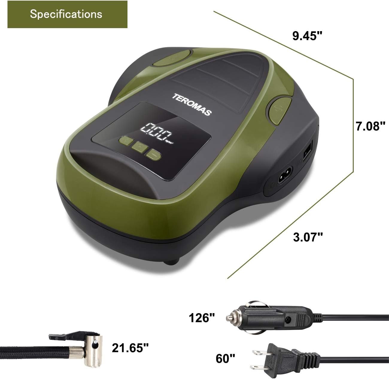 Tire Inflator Portable Air Compressor, Air Pump DC/AC for Car Tires 12V DC and Other Inflatables at Home 110V AC, Digital Electric Tire Pump with Pressure Gauge(Green)