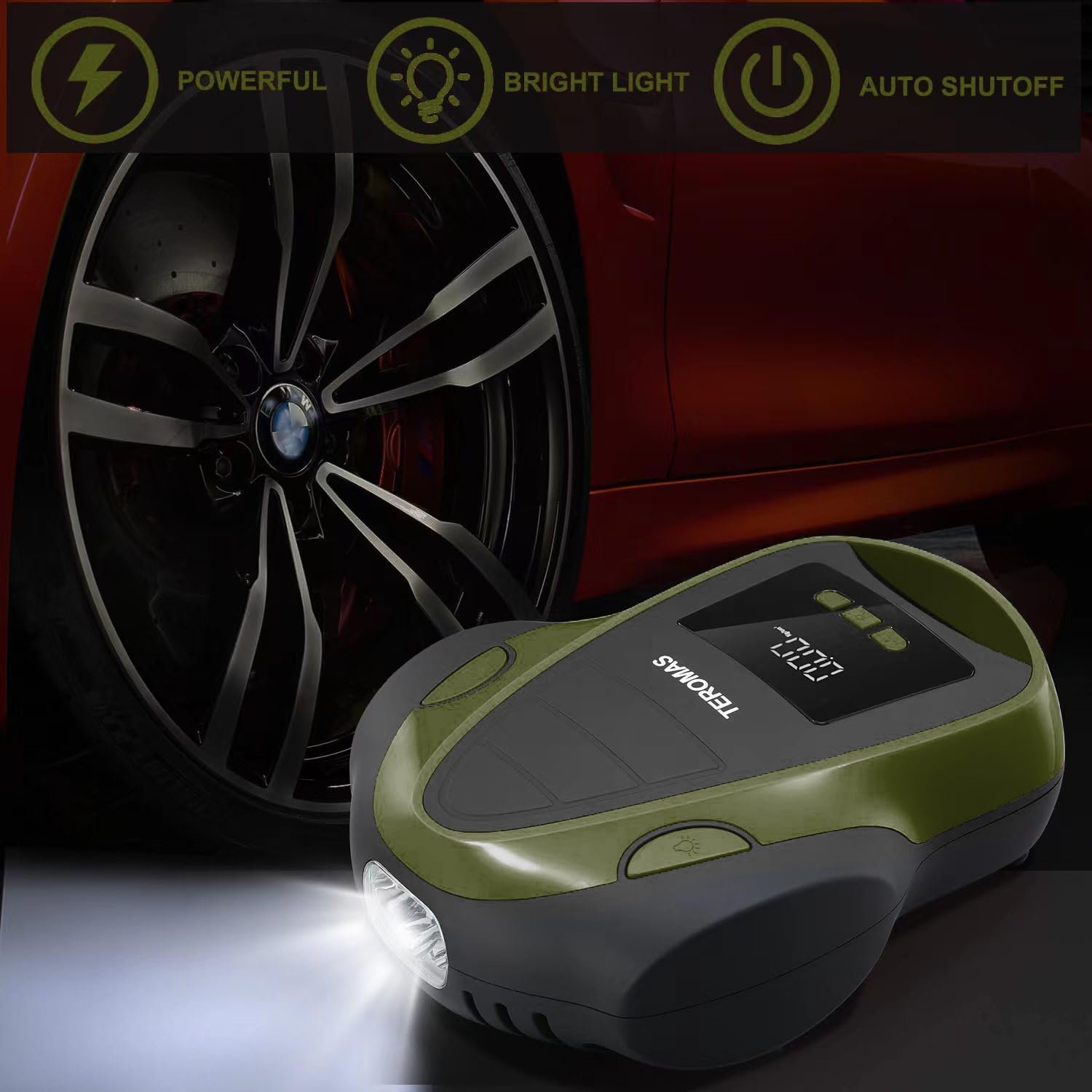 Tire Inflator Portable Air Compressor, Air Pump DC/AC for Car Tires 12V DC and Other Inflatables at Home 110V AC, Digital Electric Tire Pump with Pressure Gauge(Green)