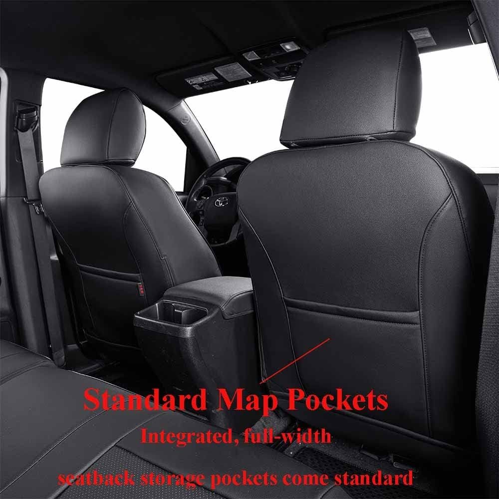 EKR Tacoma Seat Covers Custom Fit for Toyota Tacoma 2016 2017 2018 2019 2020 2021 2022 2023 Double Cab/Crew Cab -Truck Seat Covers for Car Full Set,Faux Leather(Black)