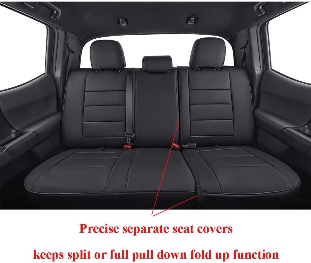 EKR Tacoma Seat Covers Custom Fit for Toyota Tacoma 2016 2017 2018 2019 2020 2021 2022 2023 Double Cab/Crew Cab -Truck Seat Covers for Car Full Set,Faux Leather(Black)