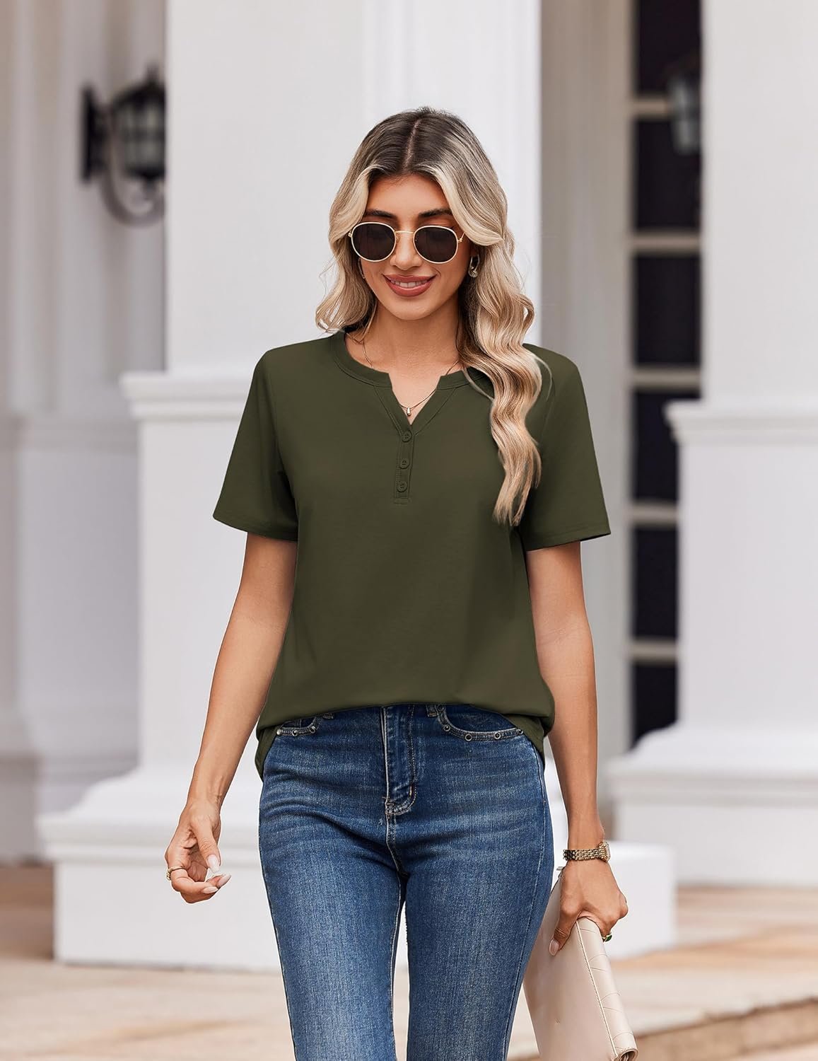 Zeagoo Womens Summer Tops V Neck Short Sleeve Shirts Dressy Casual Blouse Spring Vacation Tshirts Clothes