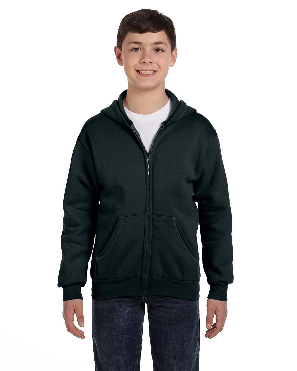 Hanes Big Boys' Eco Smart Fleece Zip Hood, Black, Medium