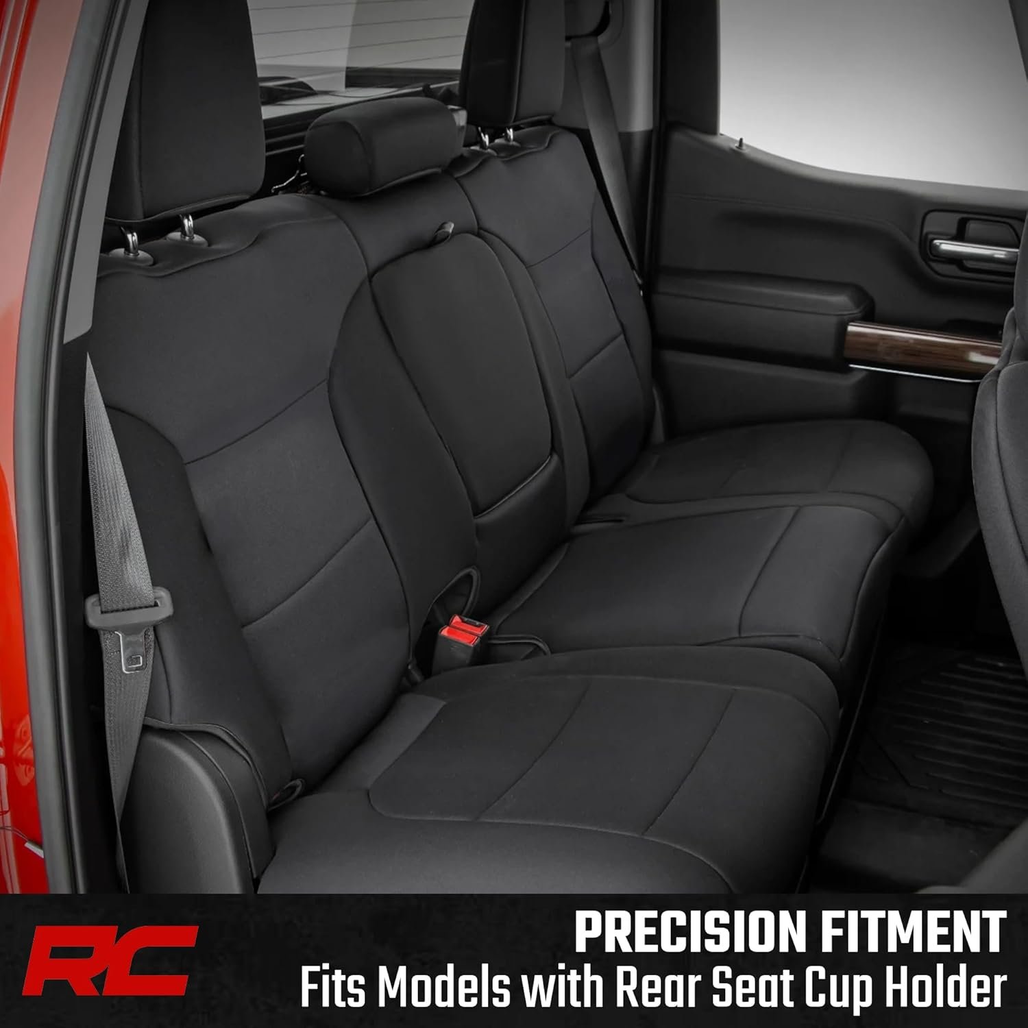 Rough Country Neoprene Seat Covers for Chevy Silverado/GMC Sierra 1500 (2019–2026) w/Rear Cup Holder - Waterproof, UV-Resistant, Foam Padded, Front & Rear Row Cover Set