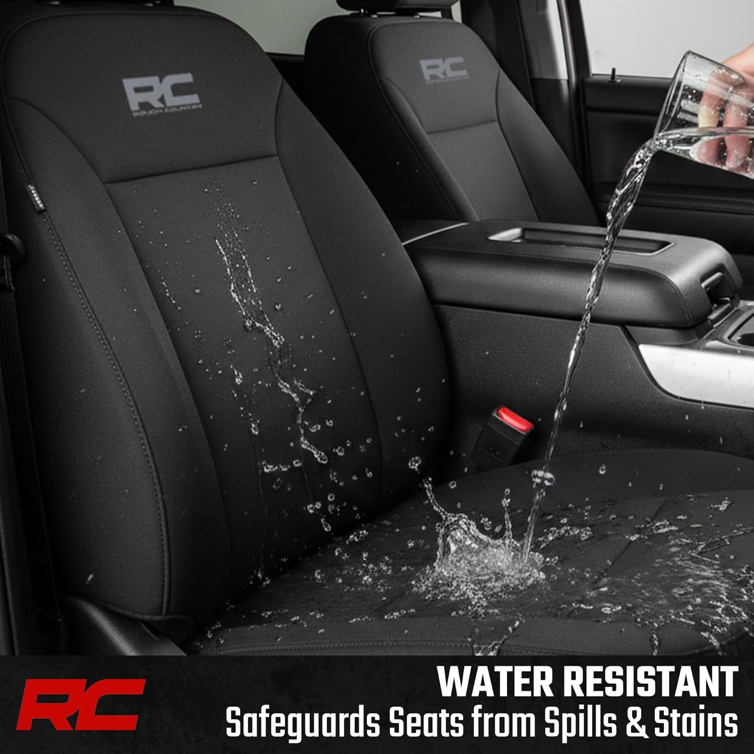 Rough Country Neoprene Seat Covers for Chevy Silverado/GMC Sierra 1500 (2019–2026) w/Rear Cup Holder - Waterproof, UV-Resistant, Foam Padded, Front & Rear Row Cover Set