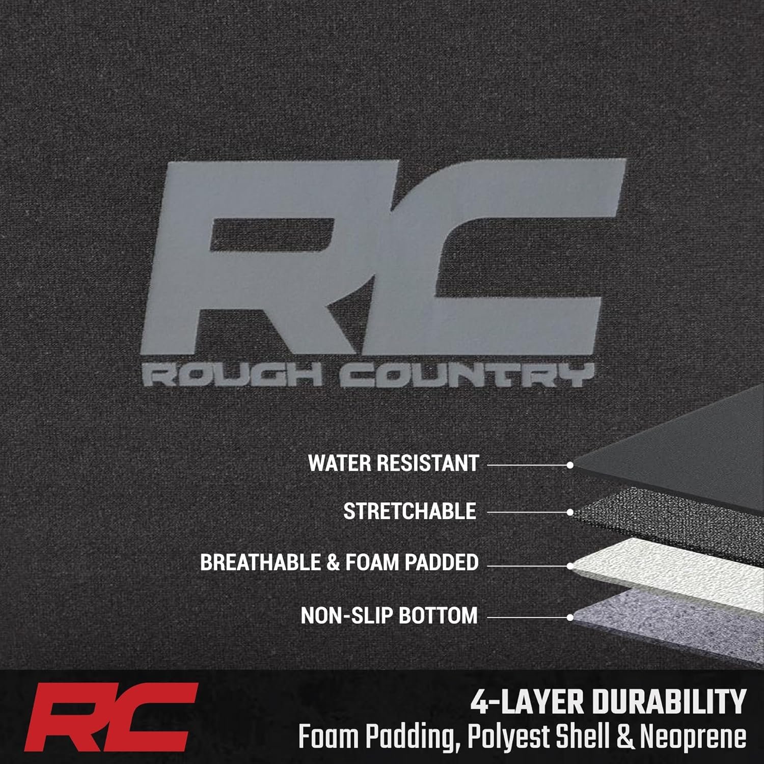 Rough Country Neoprene Seat Covers for Chevy Silverado/GMC Sierra 1500 (2019–2026) w/Rear Cup Holder - Waterproof, UV-Resistant, Foam Padded, Front & Rear Row Cover Set