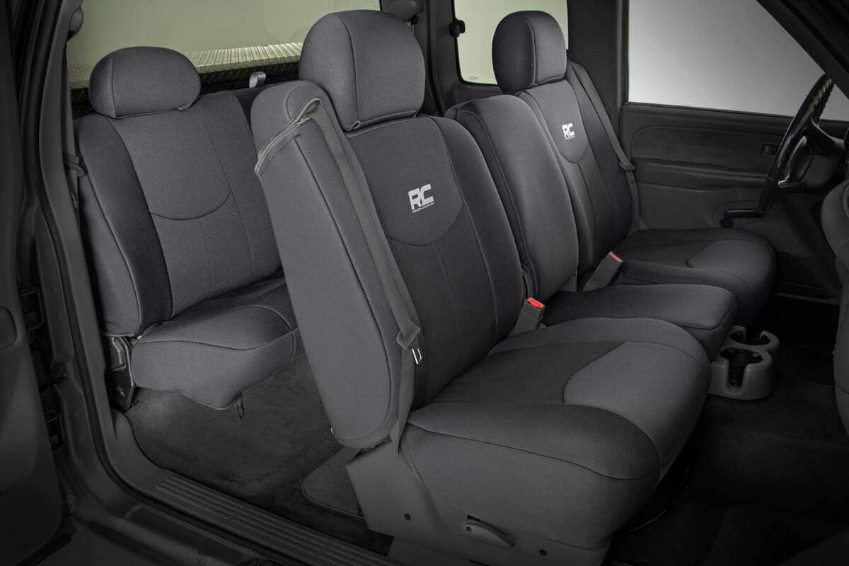 Rough Country Neoprene Seat Covers for Chevy Silverado & GMC Sierra 1500 (1999-2006 & Classic) - Waterproof, UV-Resistant, Foam-Padded Front & Rear Covers