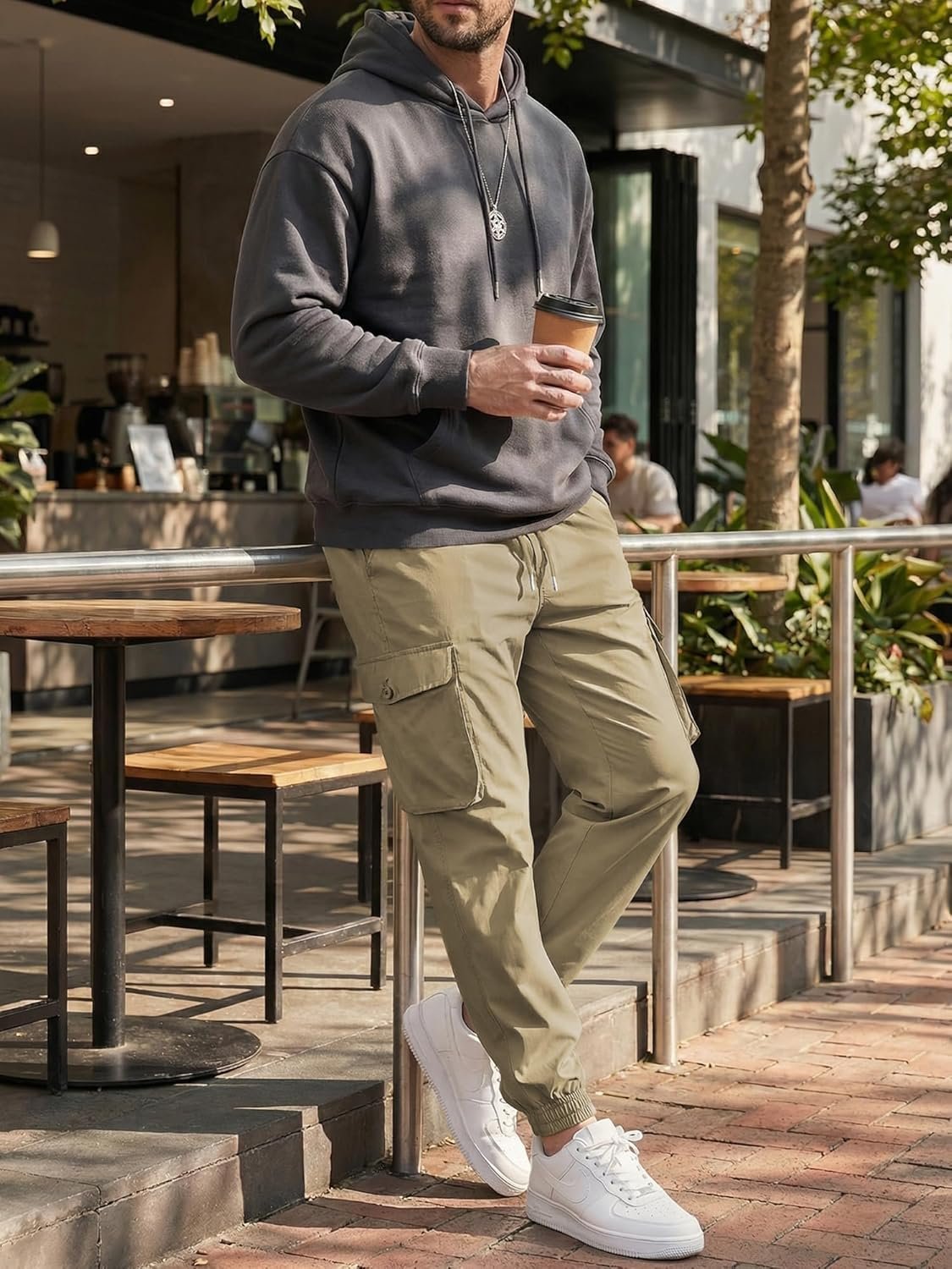 JMIERR Men's Casual Cargo Joggers Pants Stretch Elastic Waist Drawstring Tapered Sweatpants with Pockets