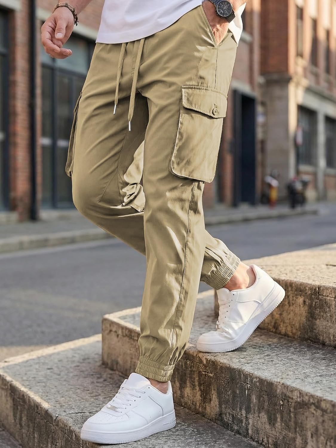 JMIERR Men's Casual Cargo Joggers Pants Stretch Elastic Waist Drawstring Tapered Sweatpants with Pockets