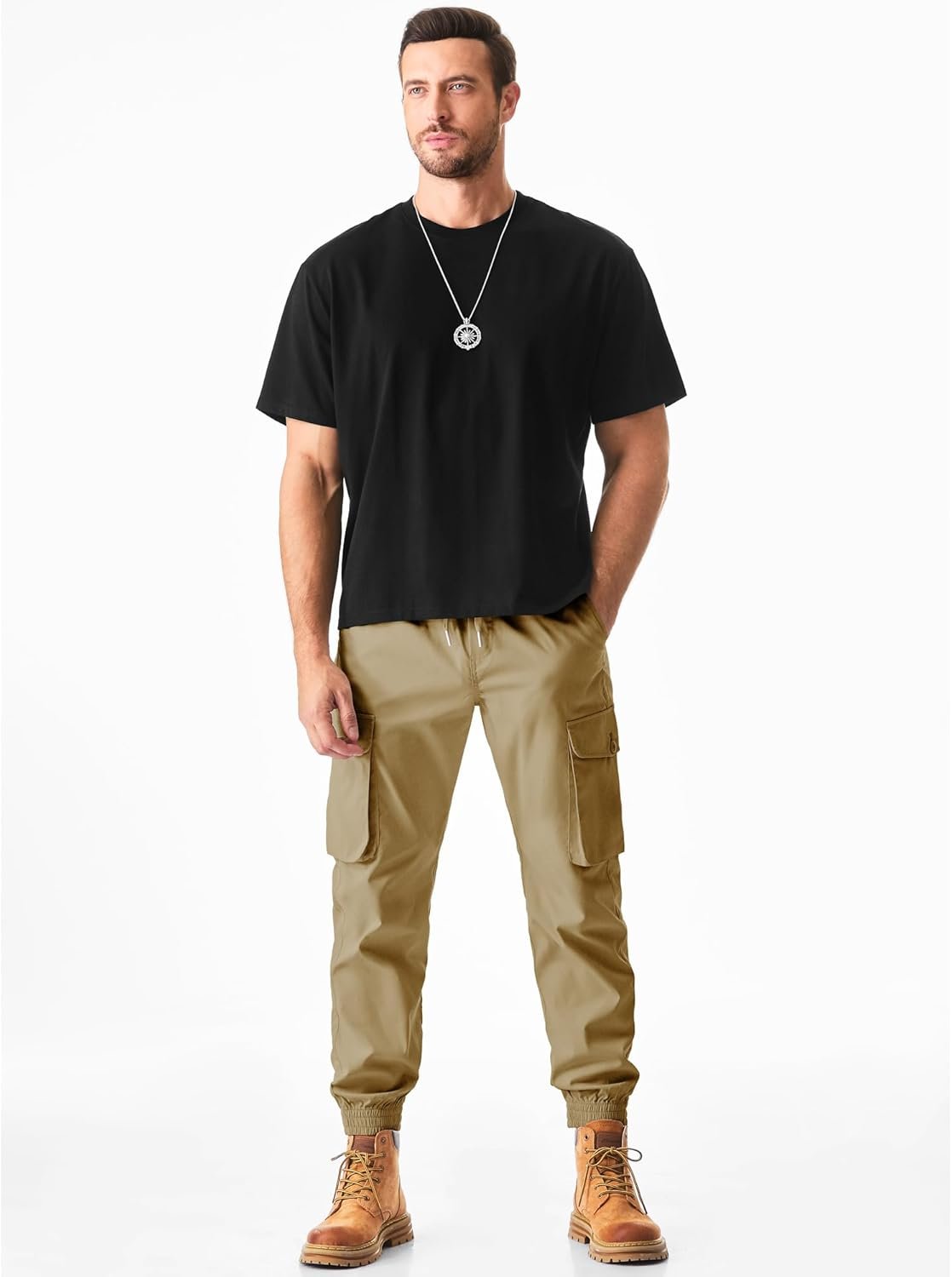 JMIERR Men's Casual Cargo Joggers Pants Stretch Elastic Waist Drawstring Tapered Sweatpants with Pockets