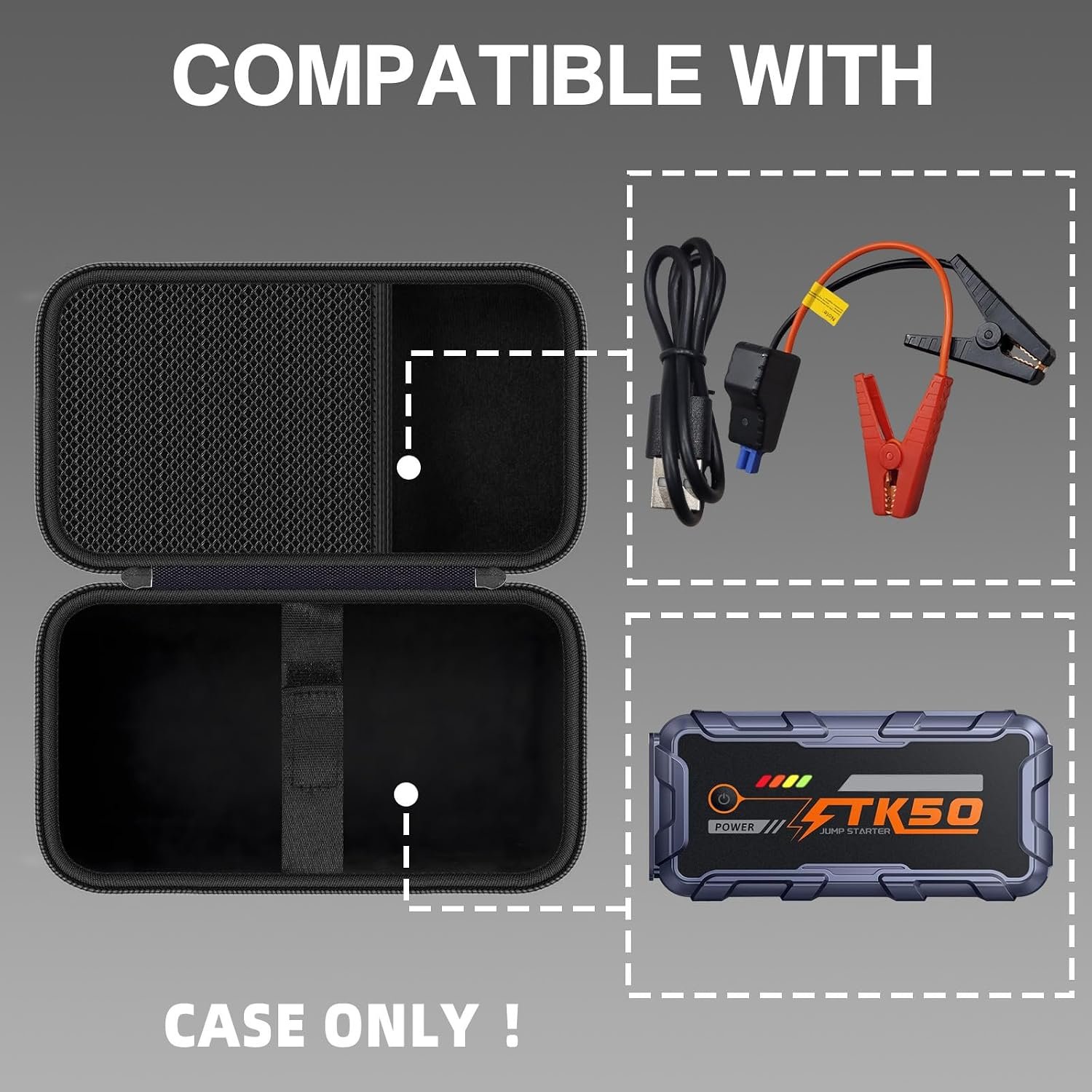 Hard Case for TREKURE TK50 8000A 26800mAh Car Battery Jump Starter, Portable Storage Jump Starter Box (Case Only)