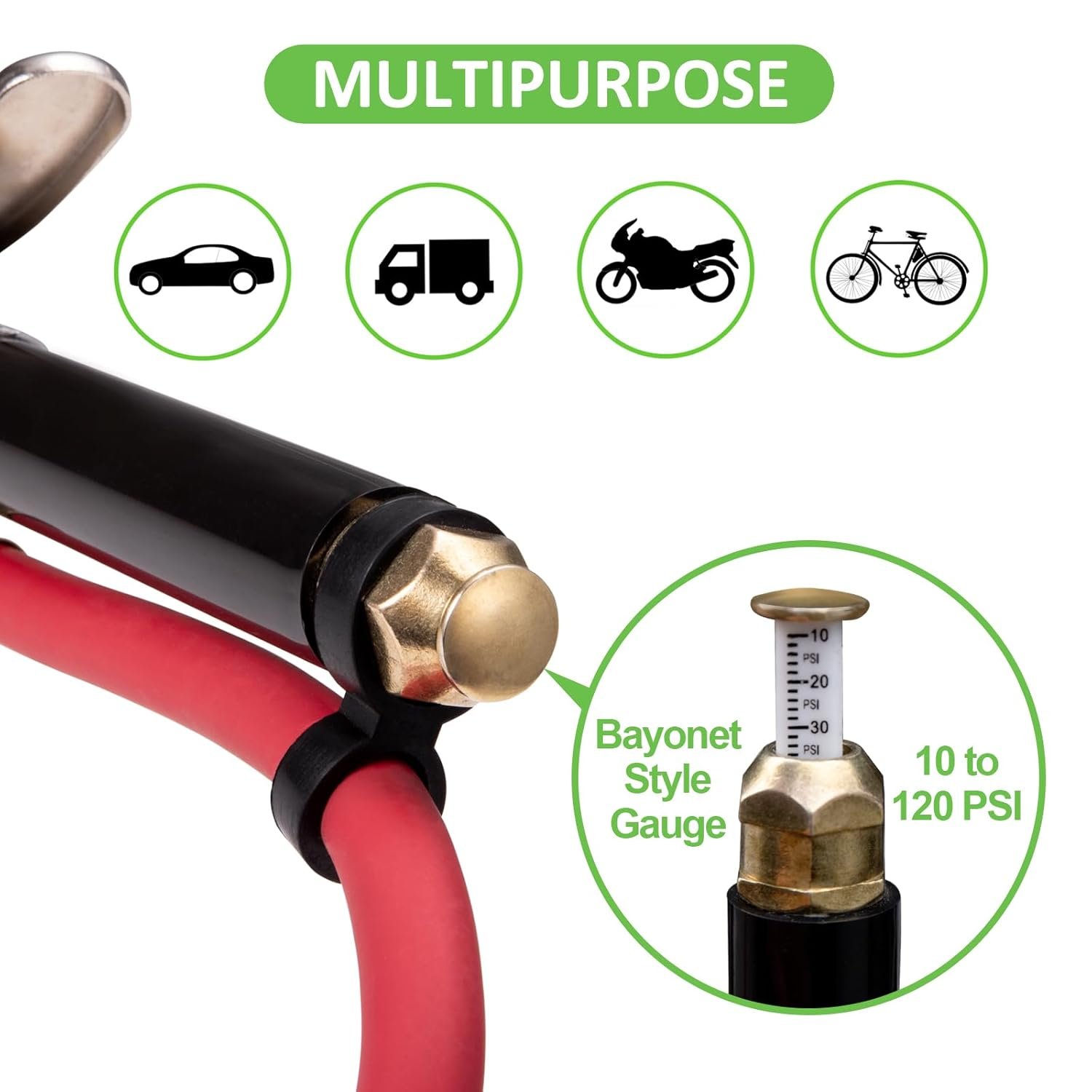 Spurtar 10-120 PSI Tire Pressure Gauge with Inflator Heavy Duty | Air Chuck Pressure Gauge with 4 Way Tool Valve Cores Air Compressor Attachments Tire Inflator Nozzle for Car Automotive Truck