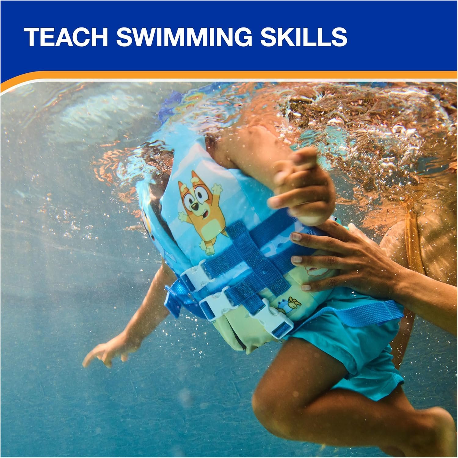 SwimWays Bluey Life Jacket, US Coast Guard Approved Life Vest, Kids Swim Vest for Kids 33-55 lbs, Bluey
