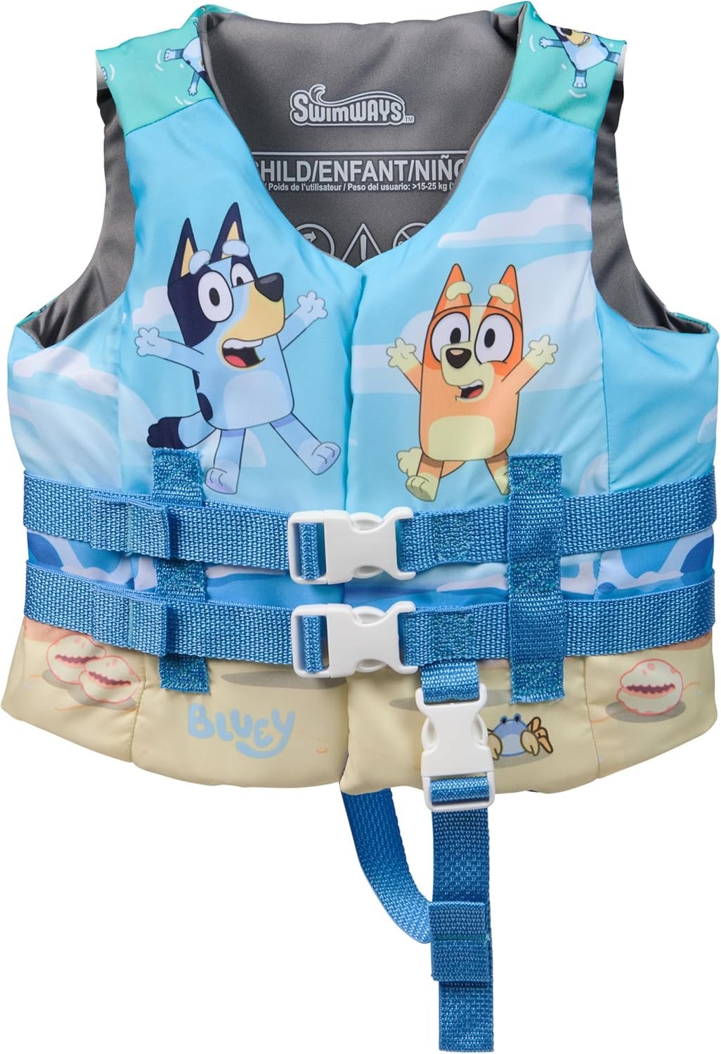 SwimWays Bluey Life Jacket, US Coast Guard Approved Life Vest, Kids Swim Vest for Kids 33-55 lbs, Bluey
