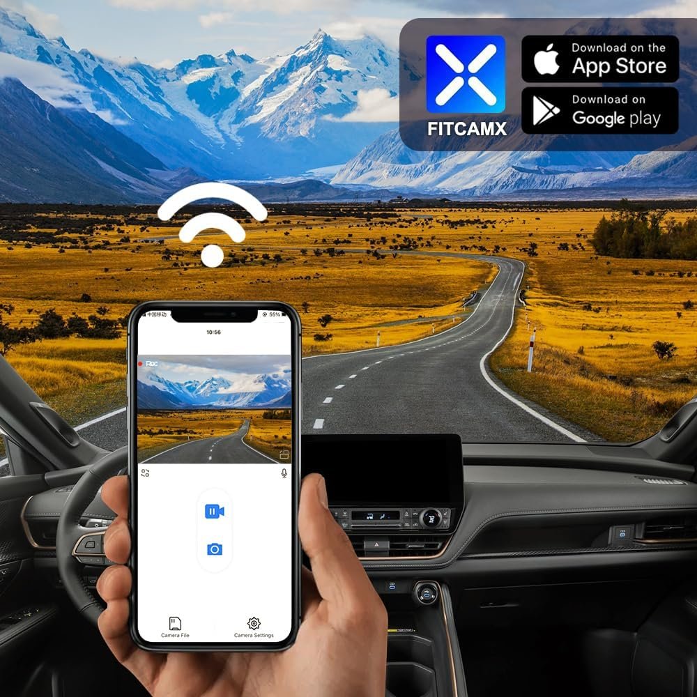 Fitcamx Front 4K+Rear 1080P Dash Cam Adapts for Toyota Grand Highlander 2024-2026 Hybrid (HD2-0E130), OEM Factory Look, Dual HD Video, WiFi & APP, Loop Recording, G-Sensor, Easy to Set, 128GB Card