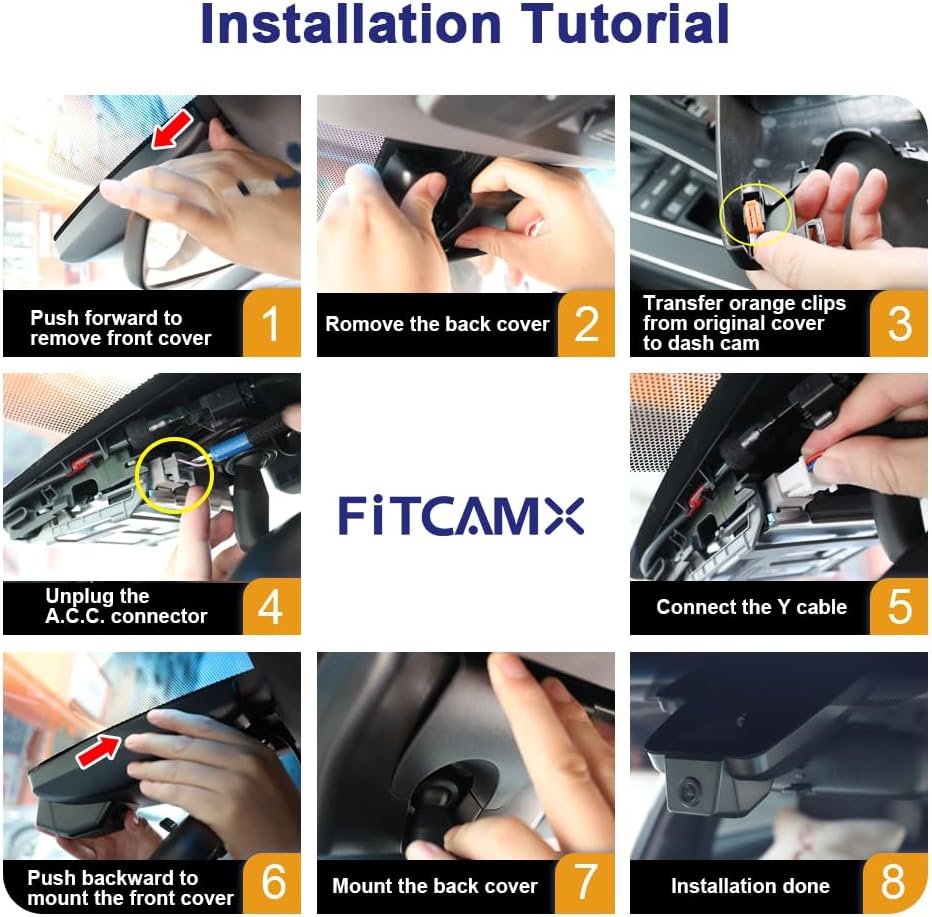 Fitcamx Front 4K+Rear 1080P Dash Cam Adapts for Toyota Grand Highlander 2024-2026 Hybrid (HD2-0E130), OEM Factory Look, Dual HD Video, WiFi & APP, Loop Recording, G-Sensor, Easy to Set, 128GB Card