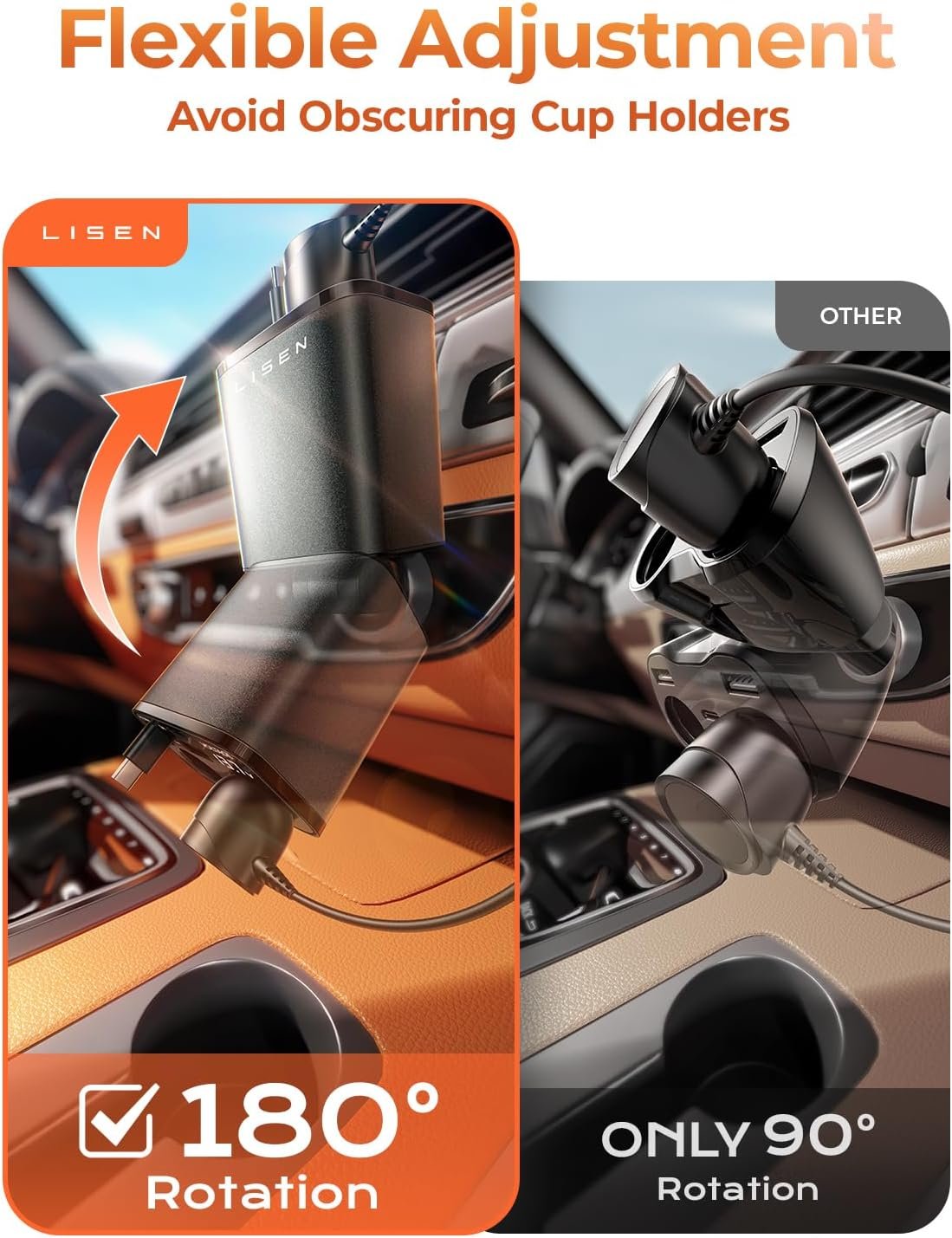 LISEN Car Cigarette Lighter Splitter, Metal 90W Dual Cigarette Lighter Adapter Metal with PD30W Retractable Car Charger, LED Voltage12V/24V Car Charger Splitter for iPhone 16, GPS, DashCam