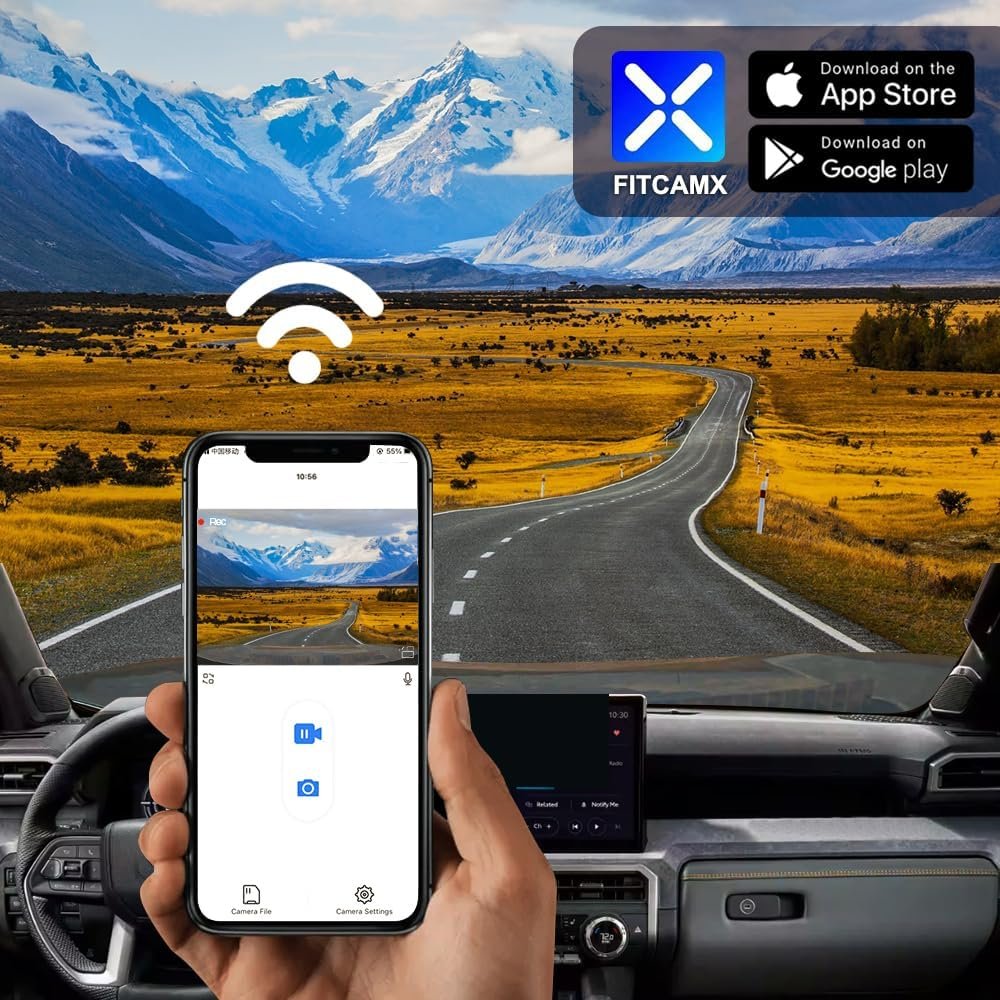 Fitcamx 4K Dash Cam Suitable for Toyota Tacoma & Hybrid 2024-2026, OEM Factory Look, UHD 2160P Video, Built-in WiFi & APP, Loop Recording, Collision Sensor, Night Vision, Plug & Play, 64GB Card