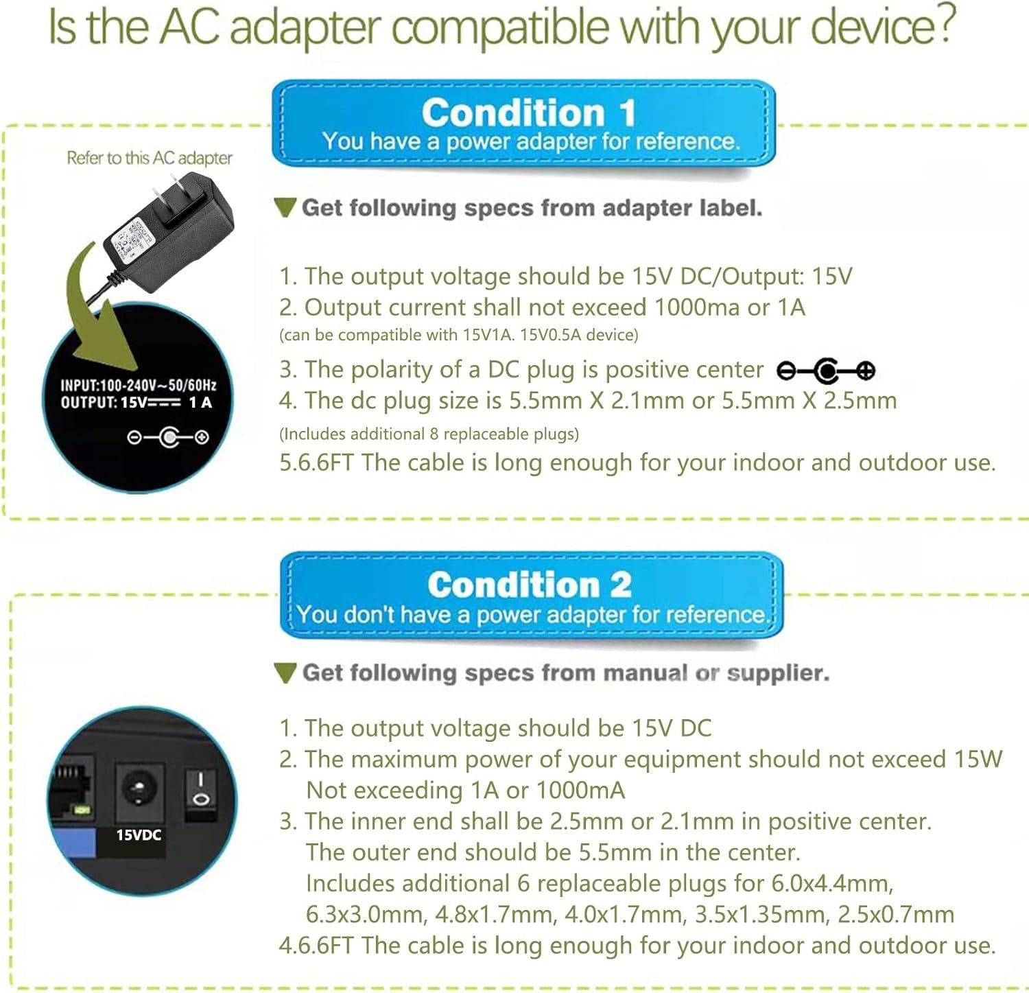 DC 15V 1A Adapter Charger Charging Cable Cord for Peak 450A 500A 600A 800A 1000A Auto Battery Booster Jump Starter, Compatible Beatit,Tacklife,Gooloo & More Portable Car Jump Starter