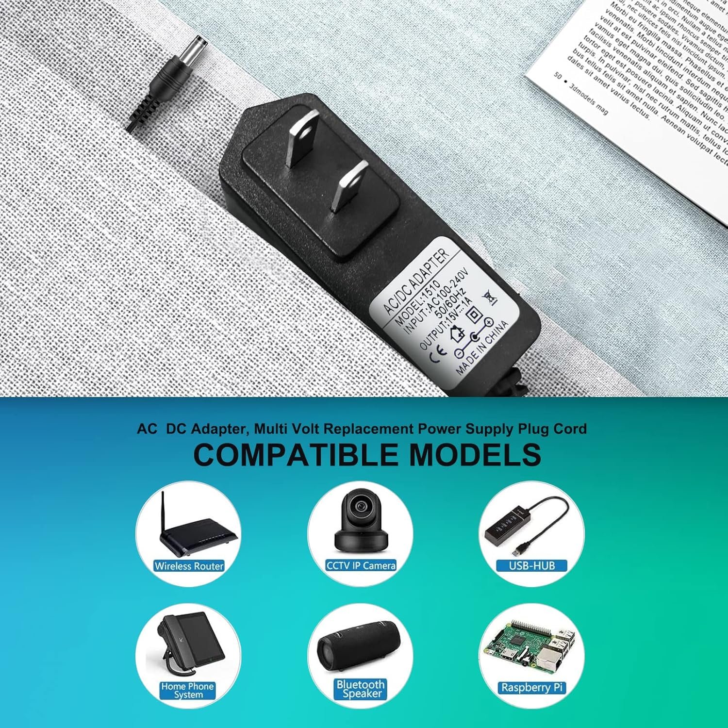 DC 15V 1A Adapter Charger Charging Cable Cord for Peak 450A 500A 600A 800A 1000A Auto Battery Booster Jump Starter, Compatible Beatit,Tacklife,Gooloo & More Portable Car Jump Starter