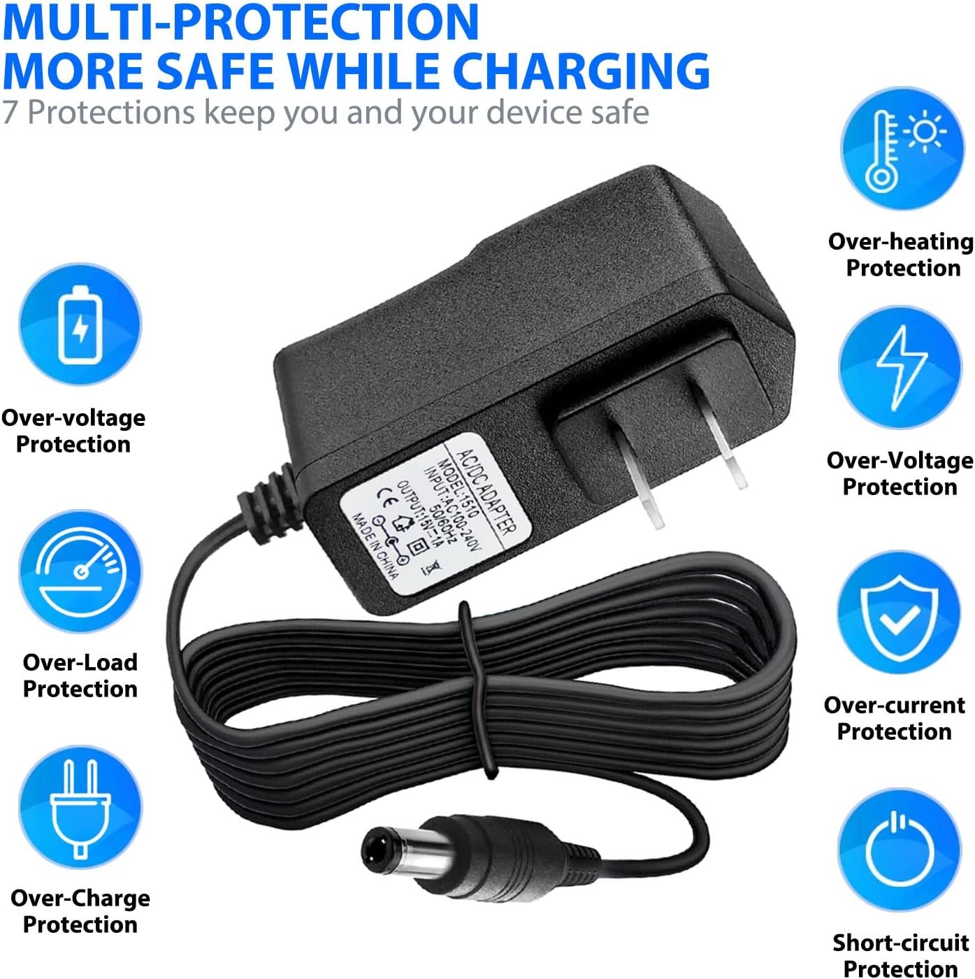 DC 15V 1A Adapter Charger Charging Cable Cord for Peak 450A 500A 600A 800A 1000A Auto Battery Booster Jump Starter, Compatible Beatit,Tacklife,Gooloo & More Portable Car Jump Starter