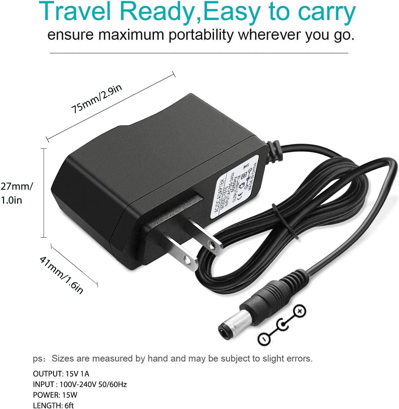 DC 15V 1A Adapter Charger Charging Cable Cord for Peak 450A 500A 600A 800A 1000A Auto Battery Booster Jump Starter, Compatible Beatit,Tacklife,Gooloo & More Portable Car Jump Starter