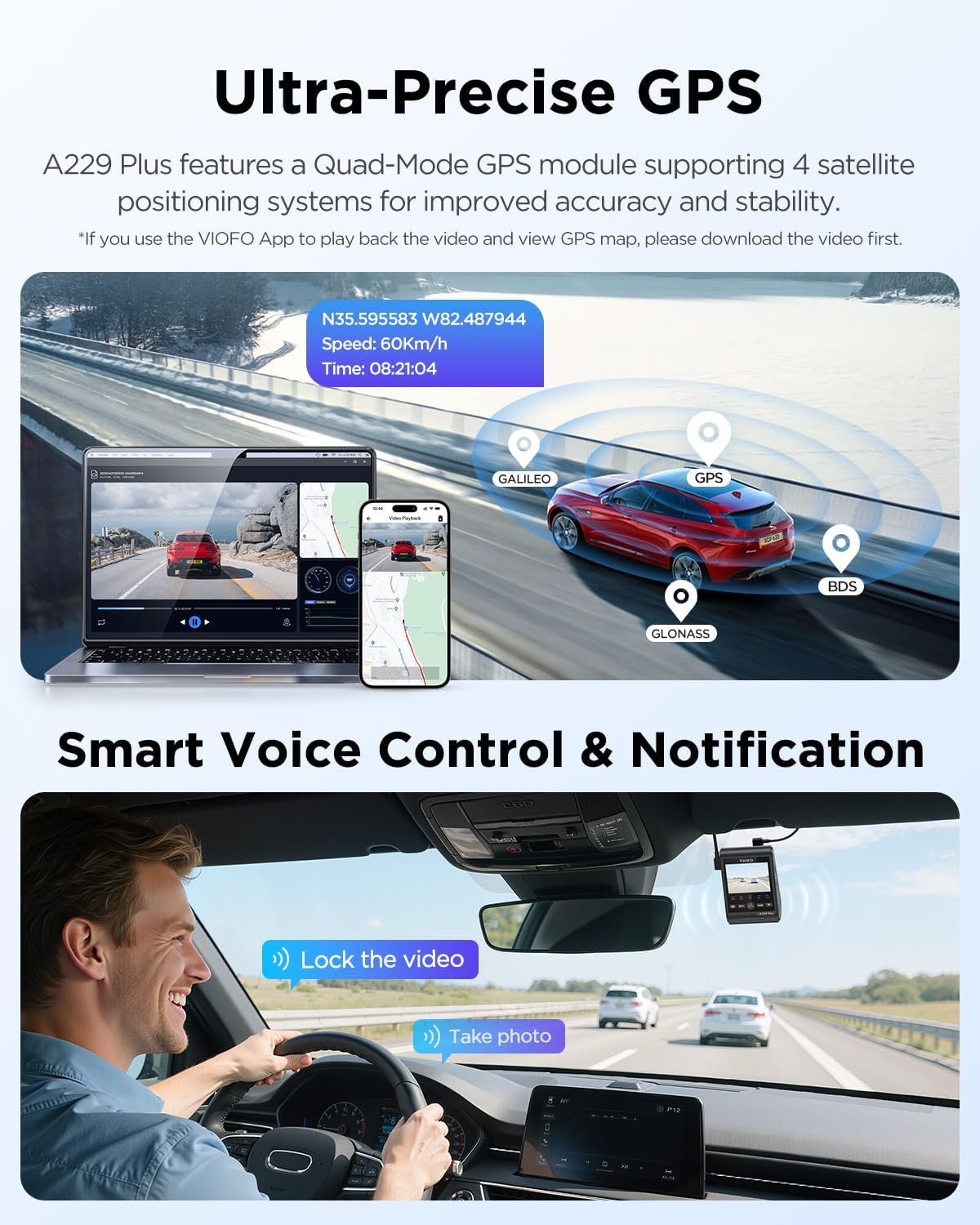 VIOFO A229 Plus 3 Channel Dash Cam, Dual STARVIS 2 Sensors, 3-Channel HDR, 1440P+1440P+1080P Front Inside and Rear Car Camera, 5GHz Wi-Fi, Voice Control, Ultra-Precise GPS, 24 Hours Parking Mode