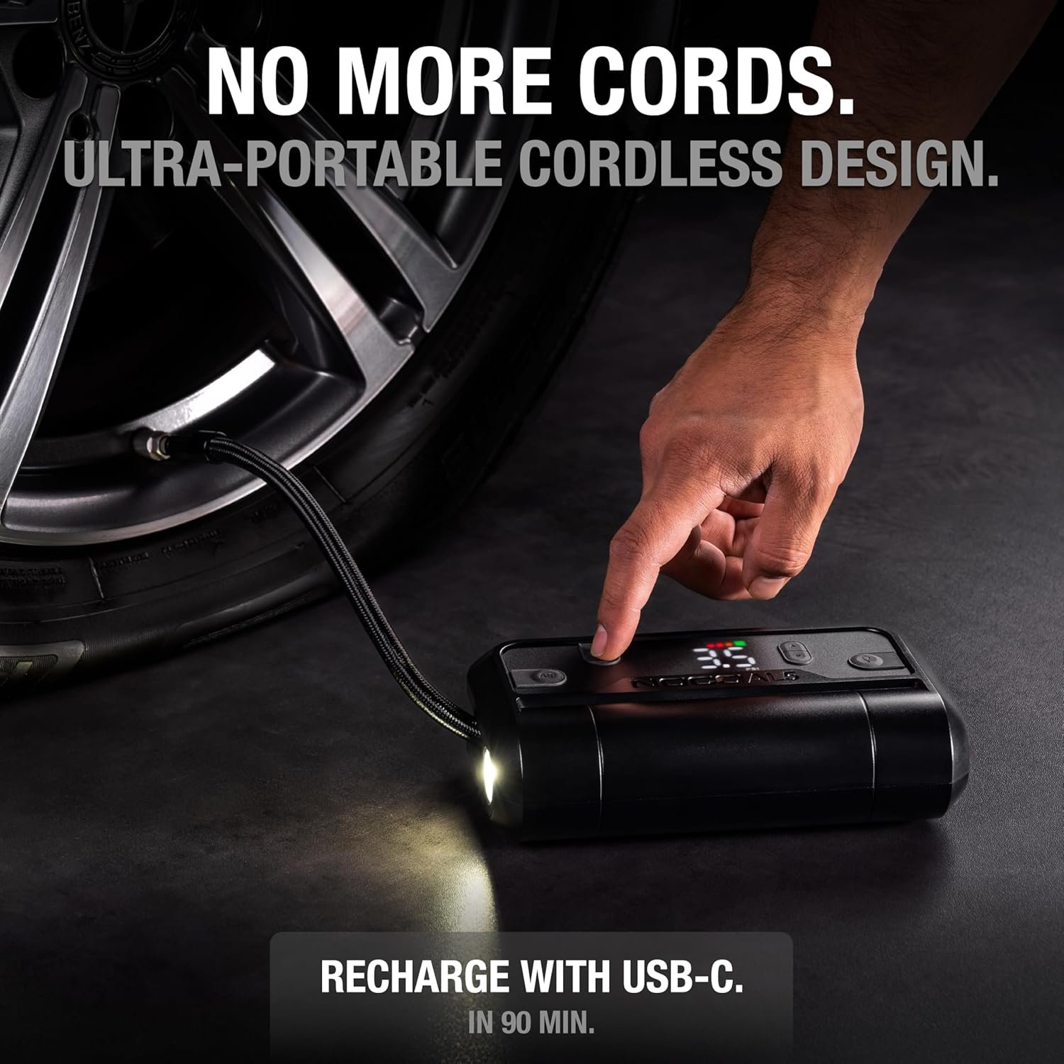 NOCO Air AL5: Cordless Tire Inflator – Portable Rechargeable Air Compressor with USB-C – 17 LPM Inflates 0–40 PSI in 7 Minutes – Digital Gauge + Auto-Shutoff – For Tires up to 31-Inches